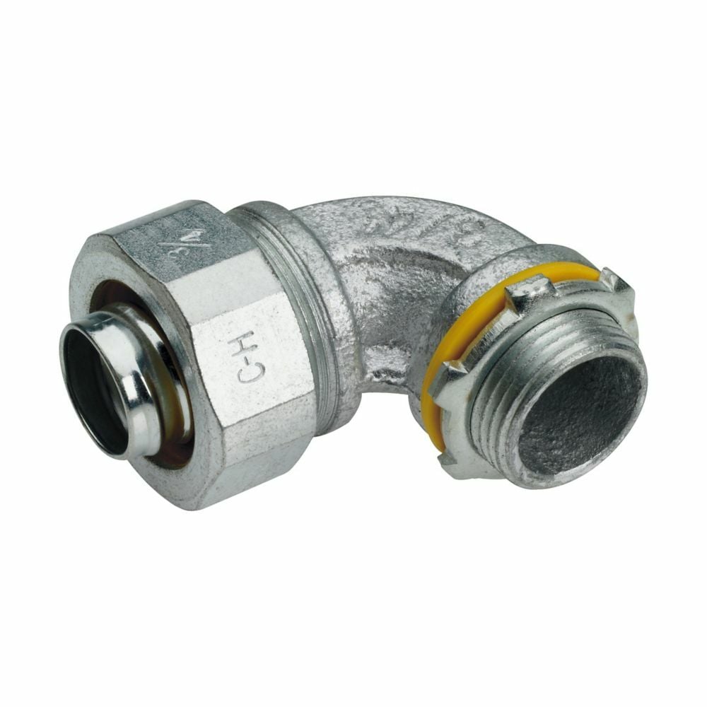 LT5090 Liquidator LT Series Non-Insulated Liquidtight Conduit Connector, 1/2 in Trade, 90 deg, Malleable Iron, Electro-Plated Zinc