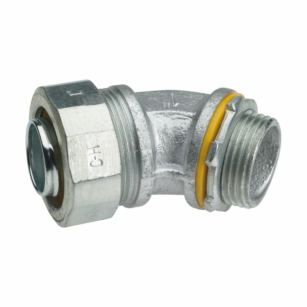 LT7545 Liquidator LT Series Non-Insulated Liquidtight Conduit Connector, 3/4 in Trade, 45 deg, Malleable Iron, Electro-Plated Zinc