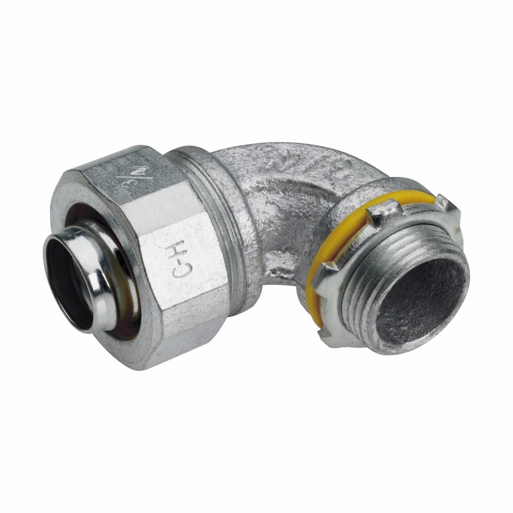 LTB12590 Liquidator Insulated Liquidtight Conduit Connector, 1-1/4 in Trade, 90 deg, Malleable Iron, Electro-Plated Zinc