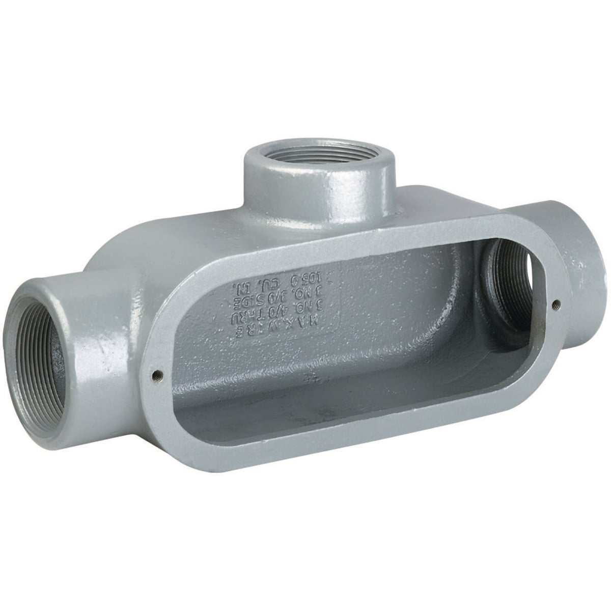 T448 Condulet Type T Conduit Outlet Body, 1-1/4 in Hub, 8 Form, 25 cu-in Capacity, Feraloy Iron Alloy, Aluminum Acrylic Painted/Electro-Galvanized