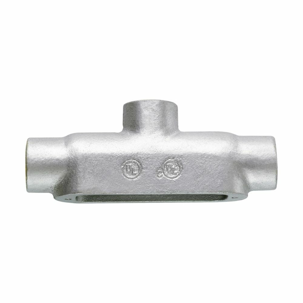 TB75M Condulet Type TB Conduit Outlet Body, 3/4 in Hub, 5 Form, 9.5 cu-in Capacity, Malleable Iron, Aluminum Acrylic Painted/Electro-Galvanized