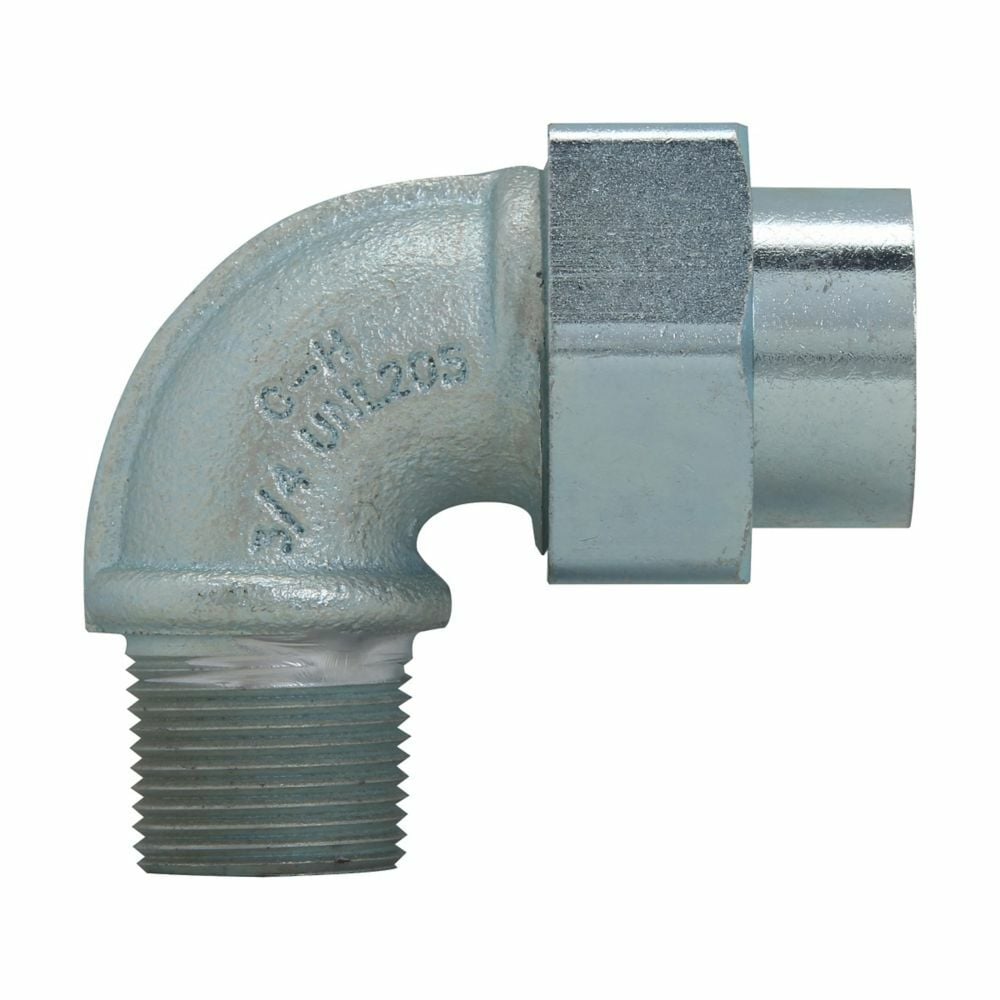 UNL125 Condulet Conduit Union, 3/4 in FNPT x 1/2 in MNPT Trade, 90 deg, Feraloy Iron Alloy, Aluminum Acrylic Painted/Electro-Galvanized