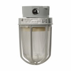 Eaton Crouse-Hinds series Vaporgard VF light fixture, 60 Hz, Clear glass globe, With cast copper-free aluminum guard, Fluorescent, Copper-free aluminum, Ceiling mount, 2-lamp, 3/4", 120 Vac, 18W