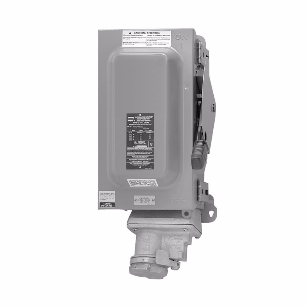 WBR6442 Heavy Duty Male Spring Door Interlocked Receptacle Assembly, 600 VAC, 30 A, 4 Poles, 3 Wires