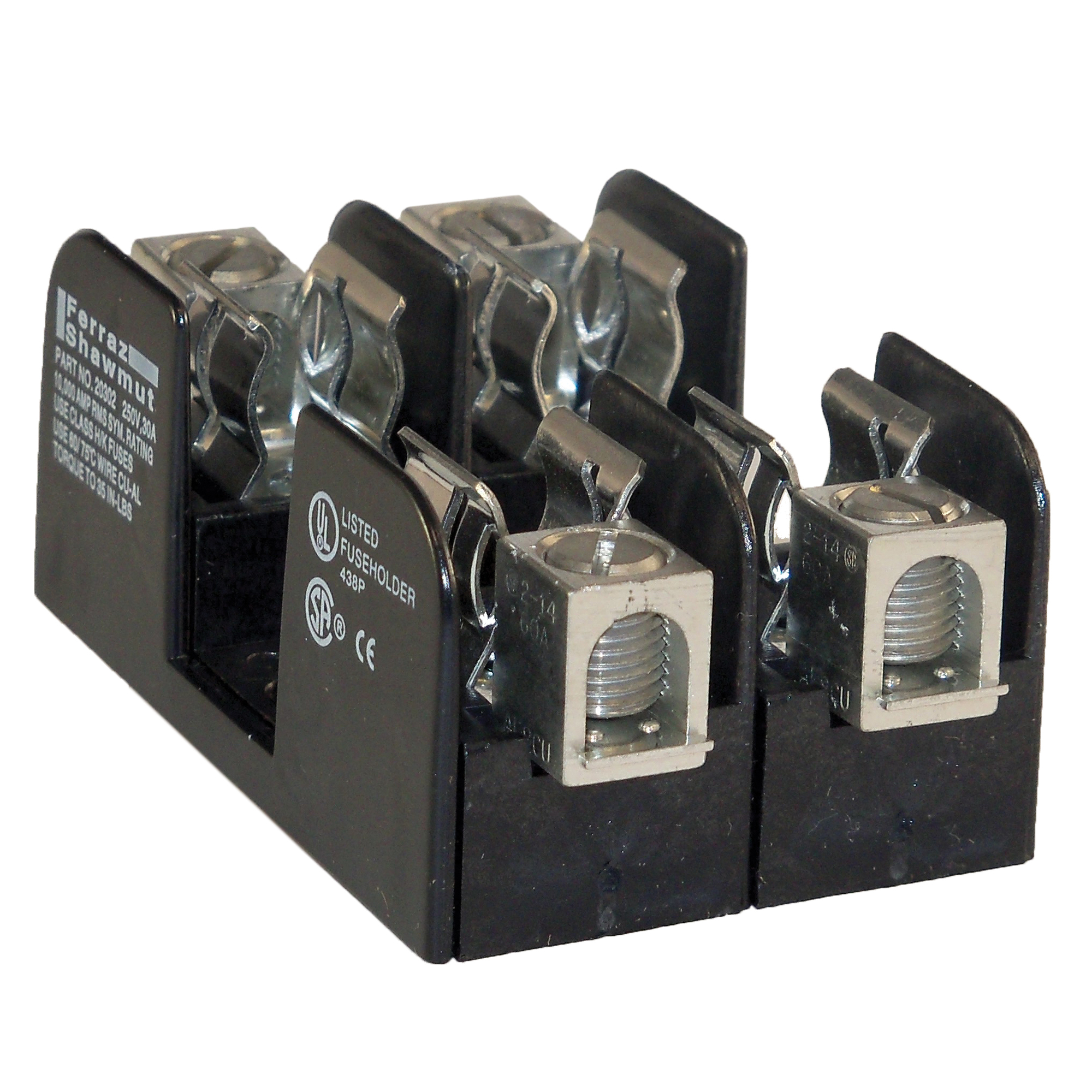 20302 Open Style Fuse Block, 250 V AC/DC, 30 A, Class H, 14 to 2 AWG Wire, 2 Poles