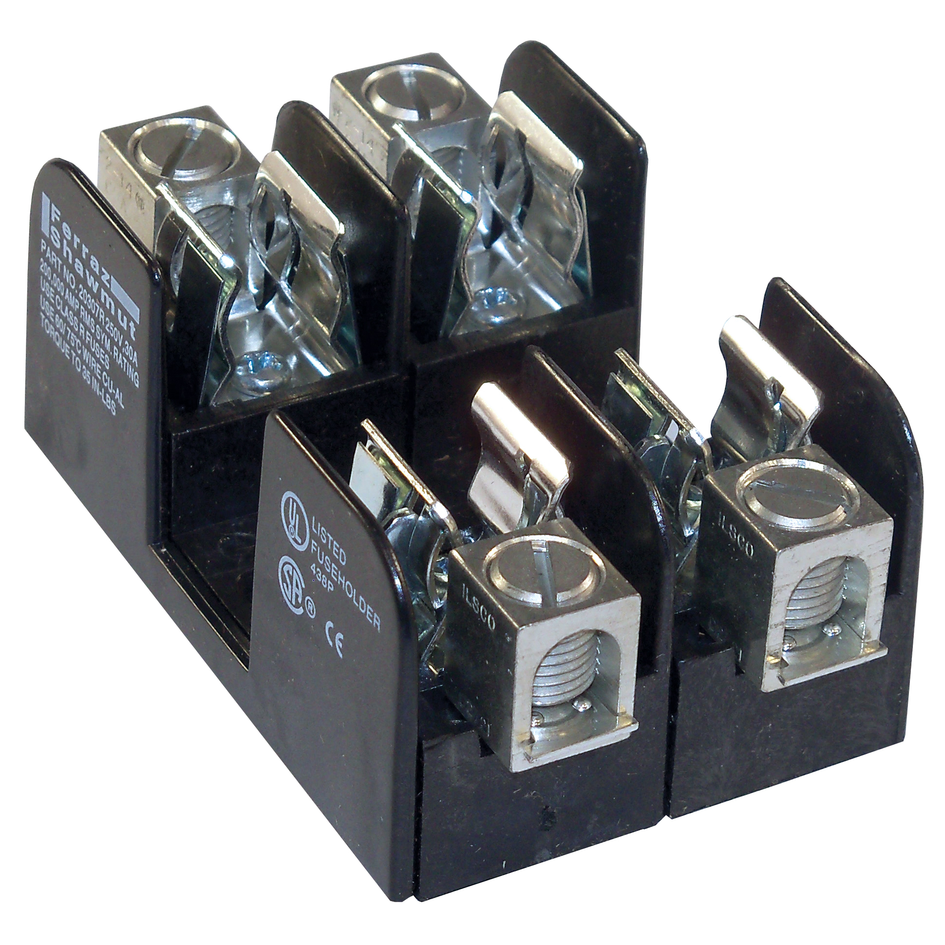 20307R Open Style Fuse Block, 250 V AC, 30 A, Class R, 14 to 2 AWG Wire, 2 Poles