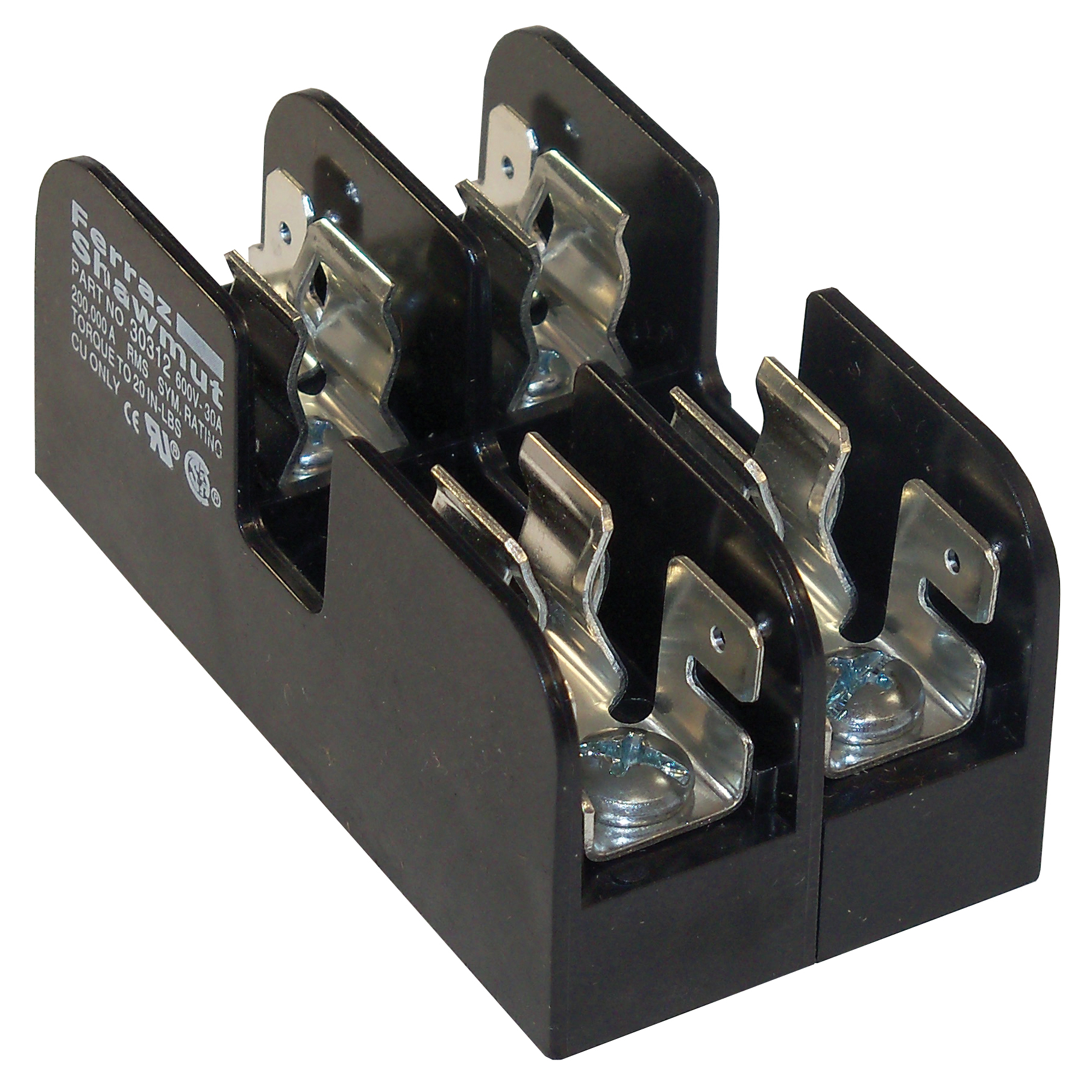 20312 Open Style Fuse Block, 250 V AC/DC, 30 A, Class H, 14 to 10 AWG Wire, 2 Poles