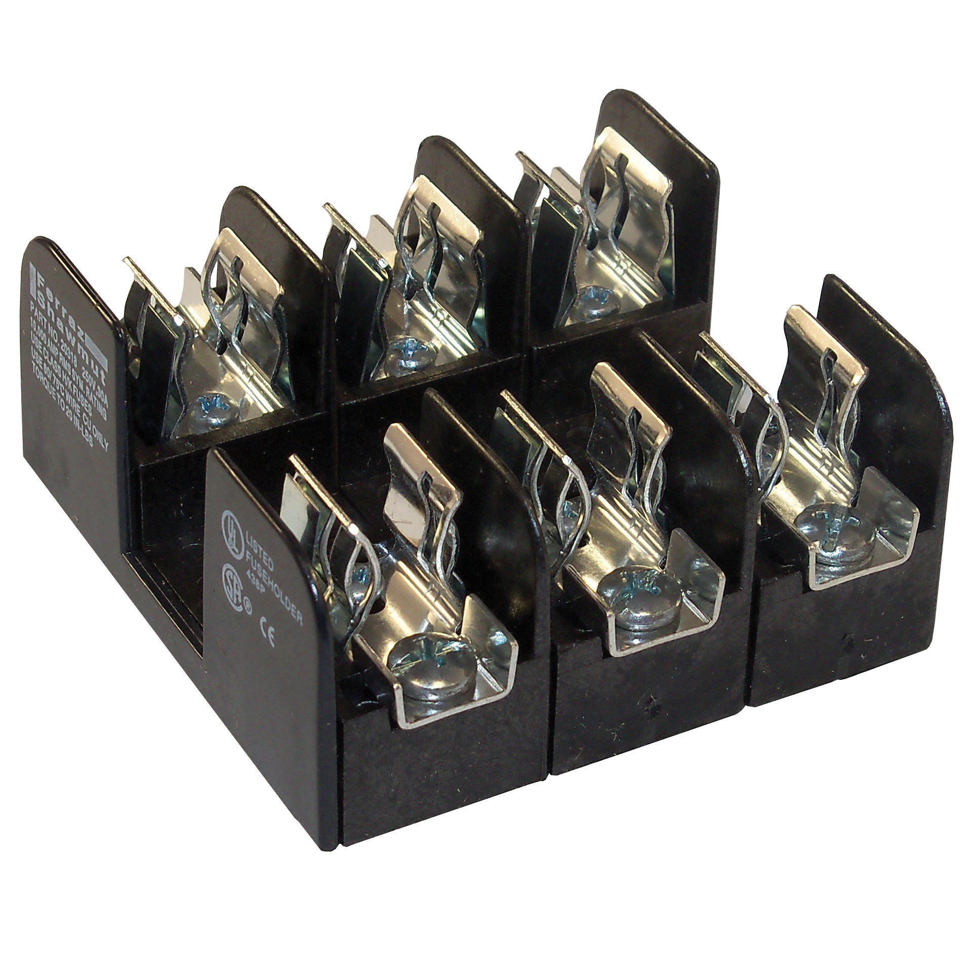 20318 Open Style Fuse Block, 250 V AC/DC, 30 A, Class H, 14 to 10 AWG Wire, 3 Poles
