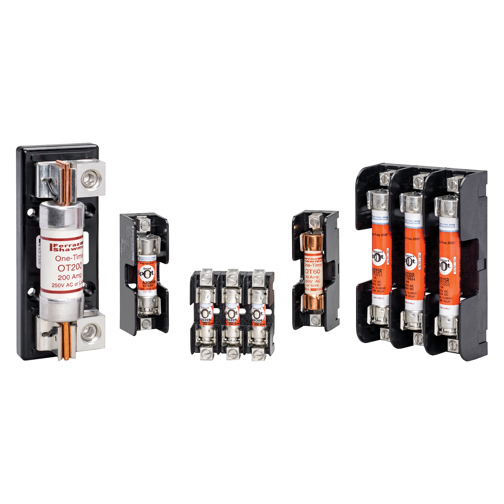 20602 Open Style Fuse Block, 250 V AC/DC, 60 A, Class H, 14 to 2 AWG Wire, 2 Poles