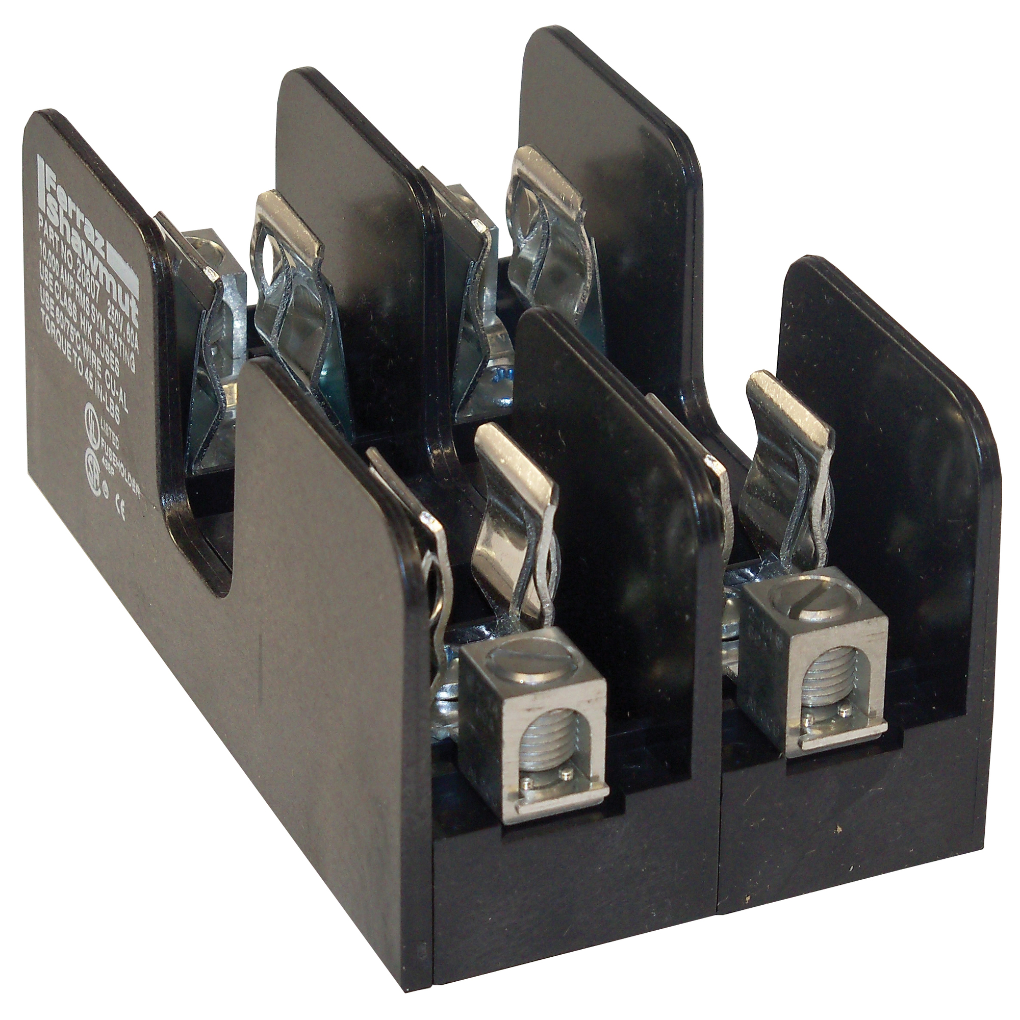 20607 Open Style Fuse Block, 250 V AC/DC, 60 A, Class H, 14 to 2 AWG Wire, 2 Poles