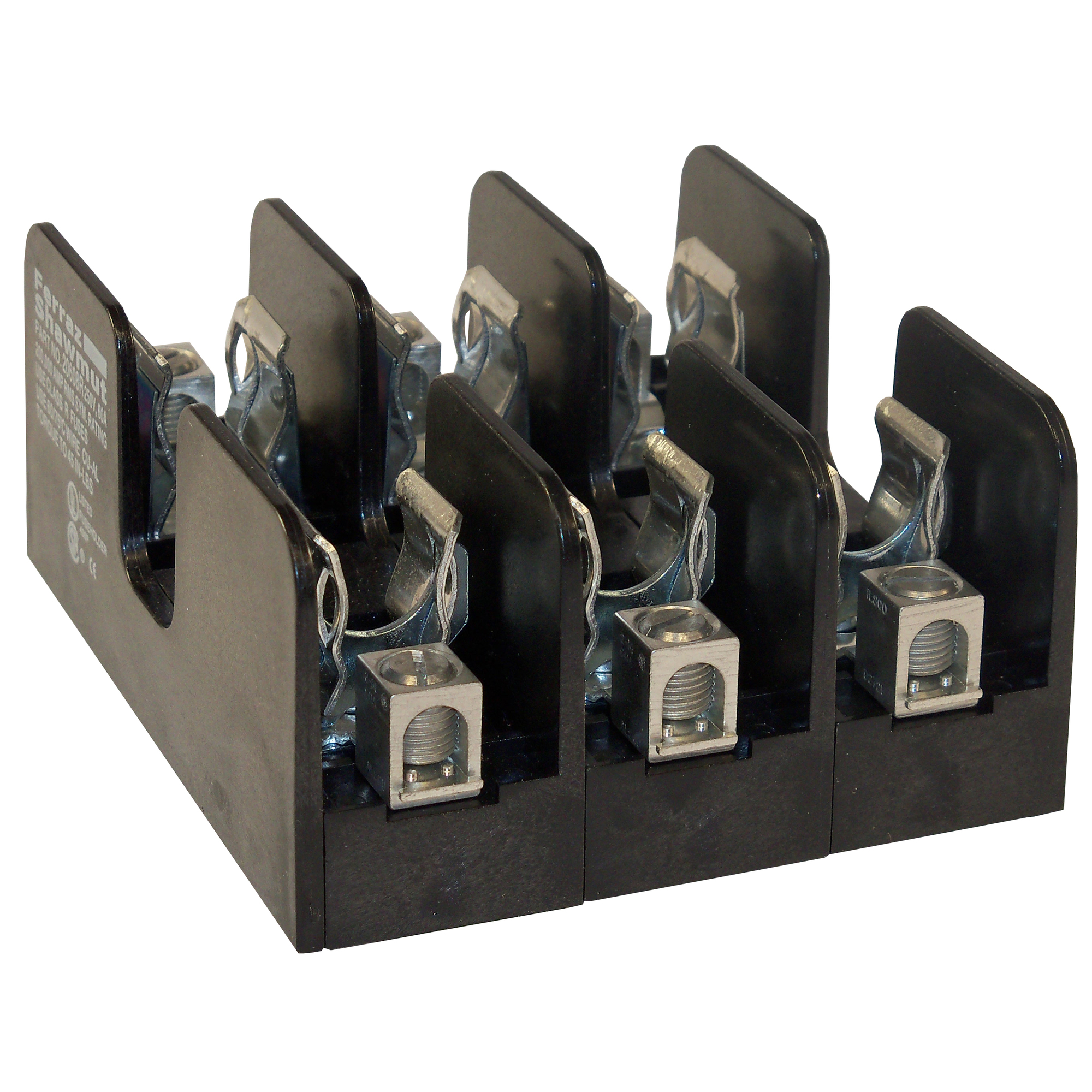 20608R Open Style Fuse Block, 250 V AC, 60 A, Class R, 14 to 2 AWG Wire, 3 Poles