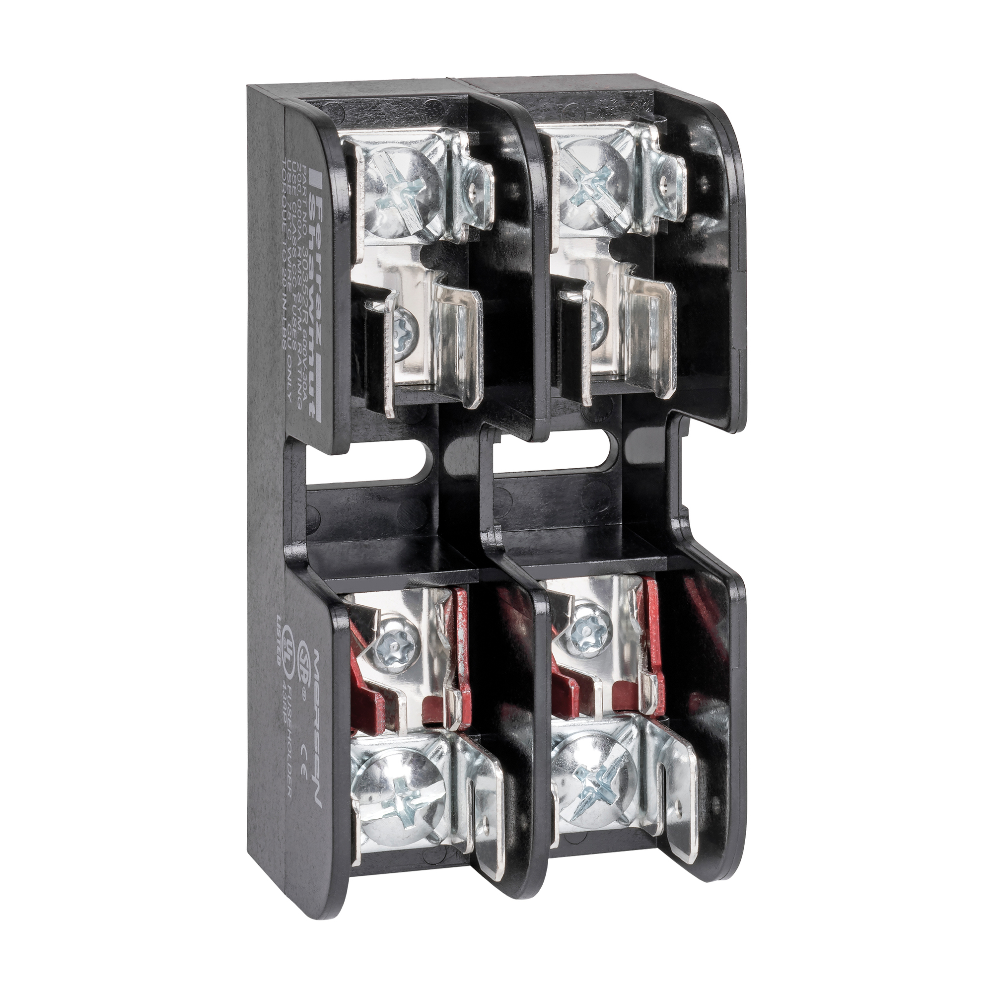 30352R Open Style Fuse Block, 600 V AC/DC, 30 A, 14 to 6 AWG Wire, 2 Poles