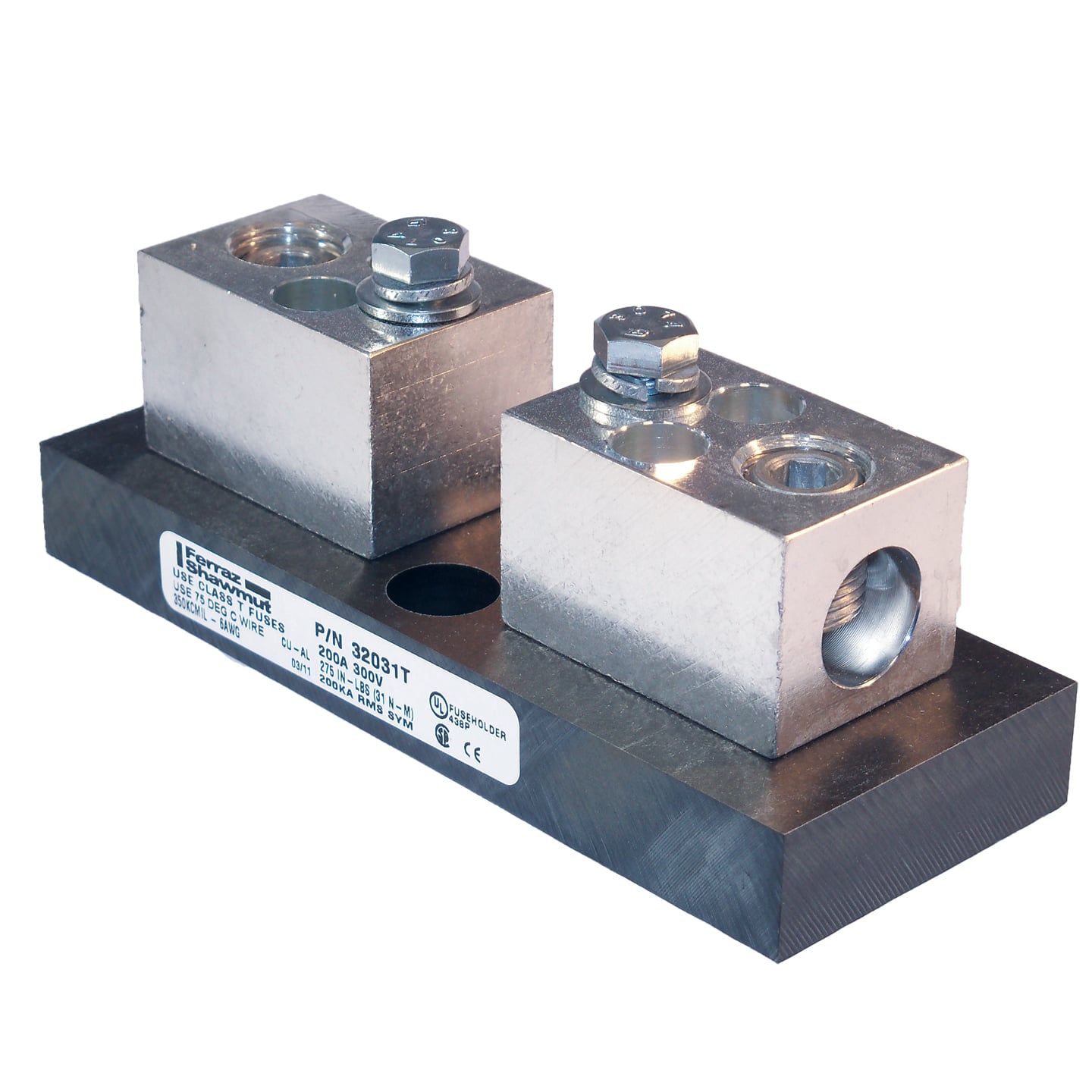 32031T Open Style Fuse Block, 300 V AC/160 V DC, 200 A, Class: T, 6 AWG to 350 kcmil Wire, 1 Poles