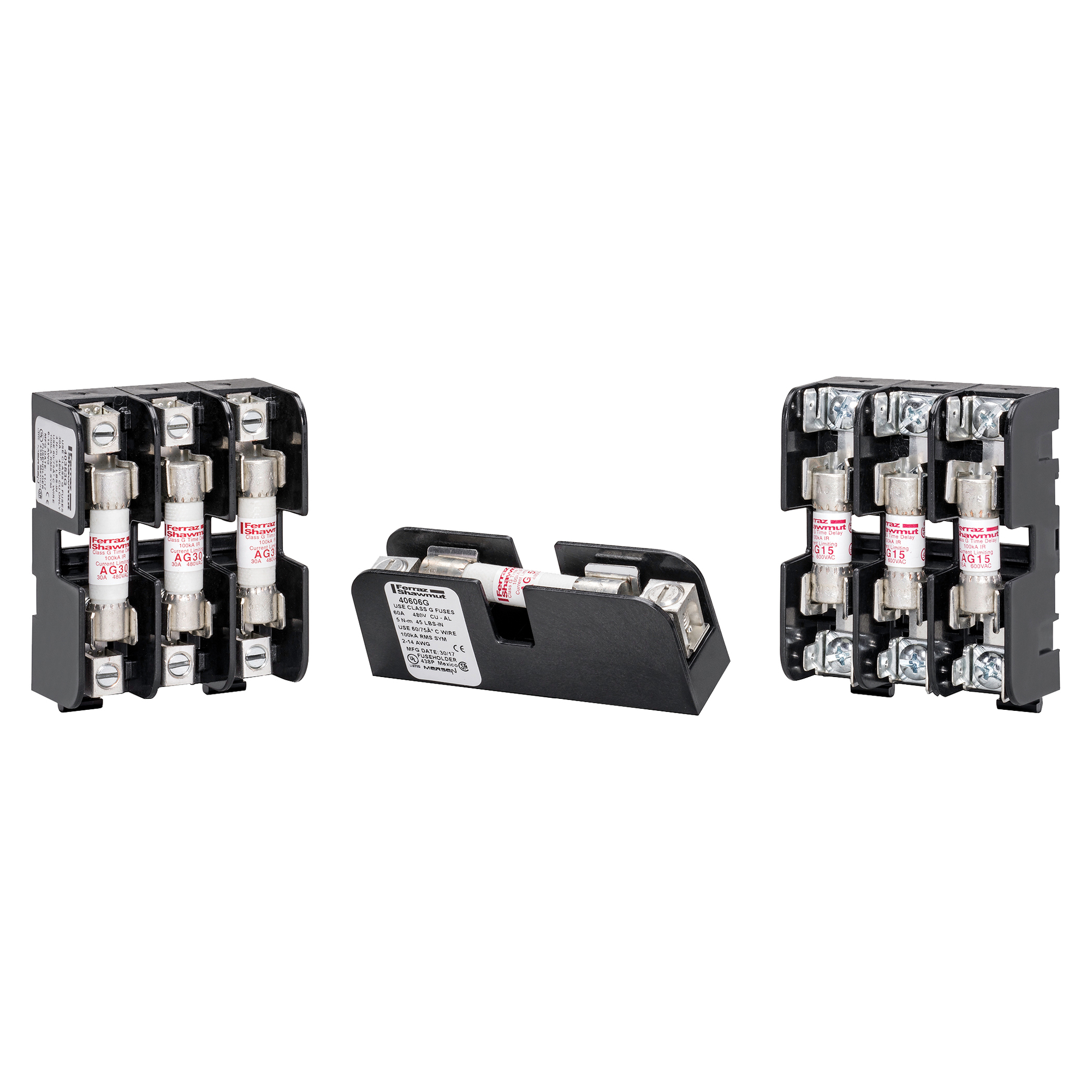 40352G Open Style Fuse Block, 480 V AC, 30 A, Class: G, 14 to 6 AWG Wire, 2 Poles