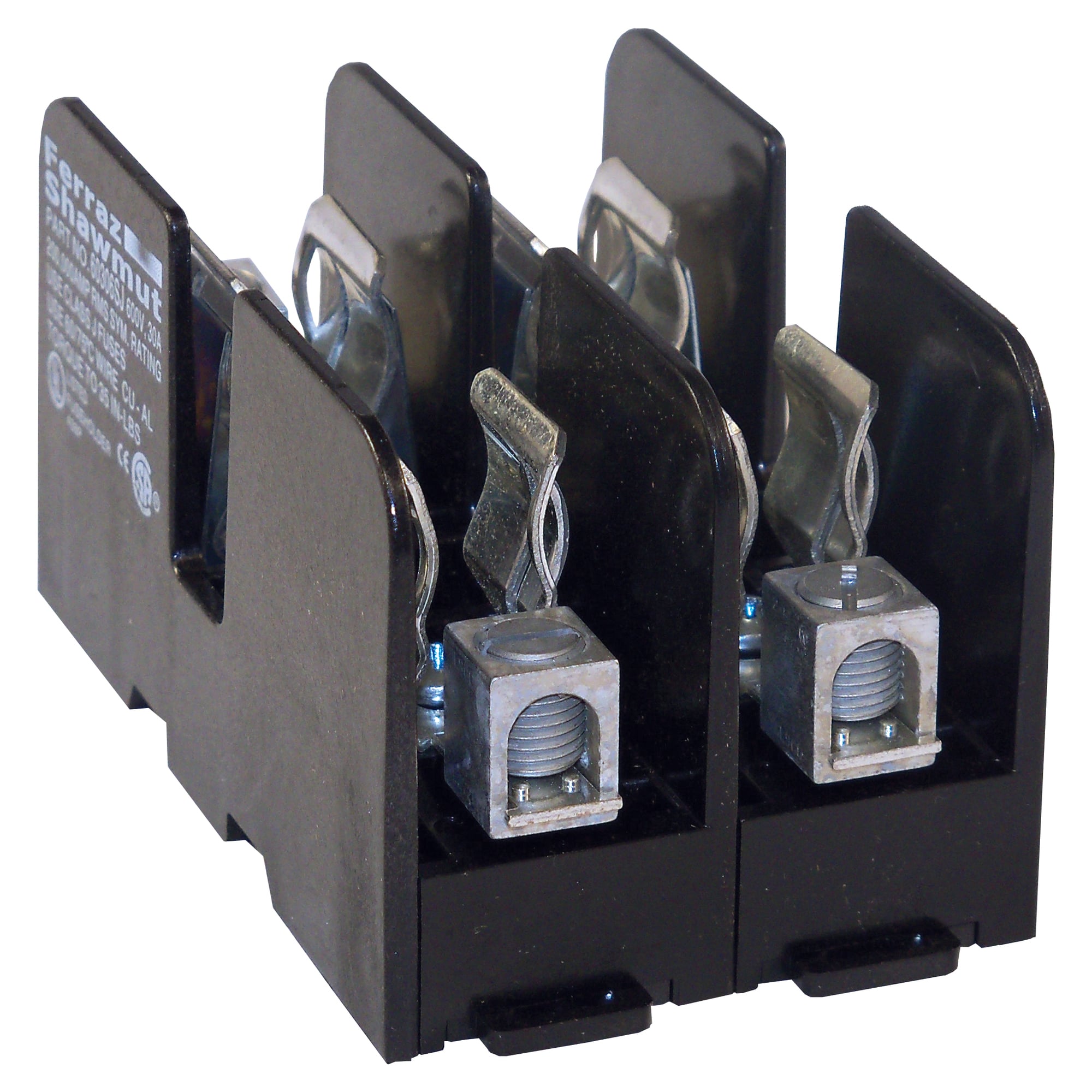 60307SJ 6SJ Open Style Fuse Block, 600 VAC/VDC, 30 A, Class: J, 14 to 2 AWG Wire, 2 Poles