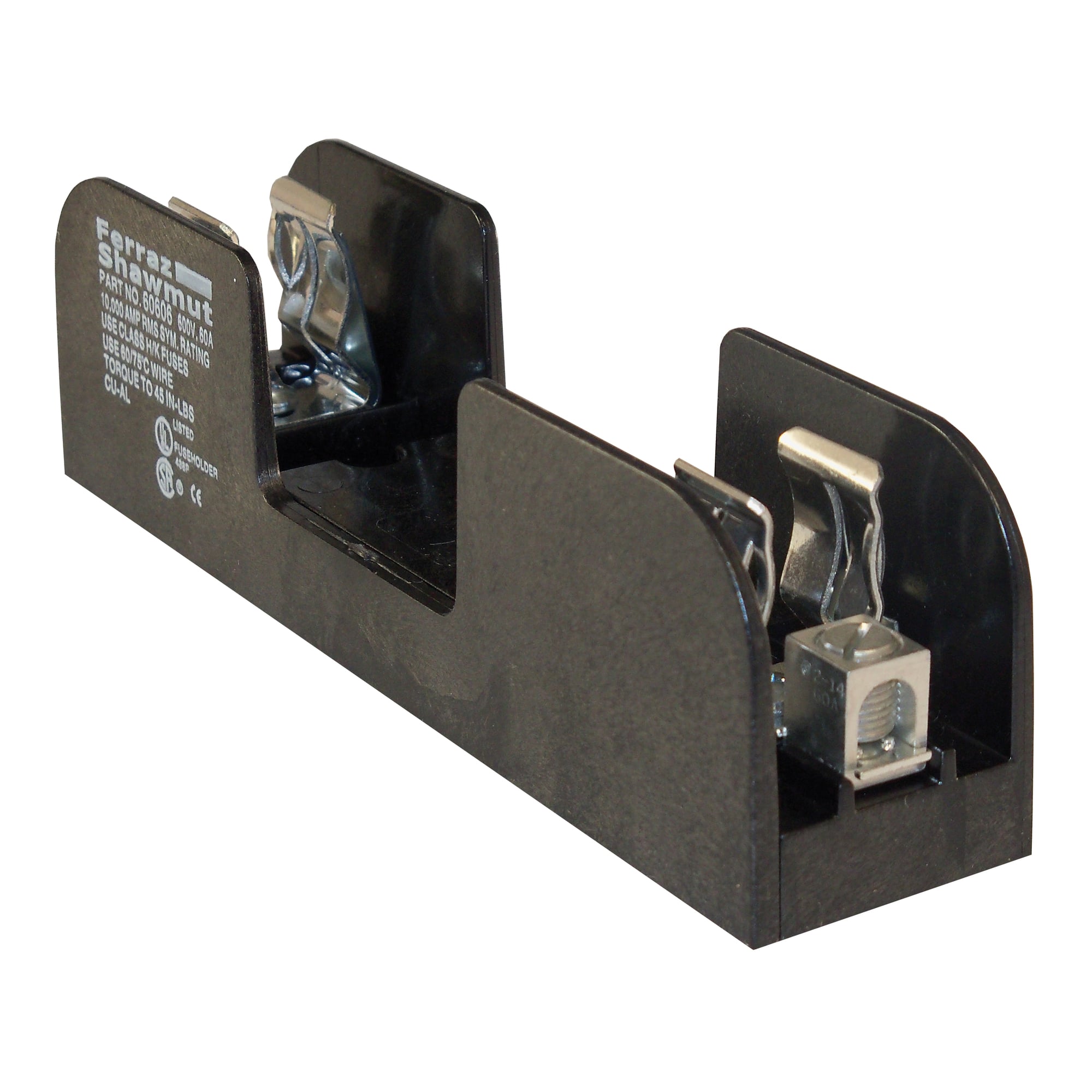 60606 Open Style Fuse Block, 600 V AC/DC, 60 A, Class: H/K, 14 to 2 AWG Wire, 1 Poles