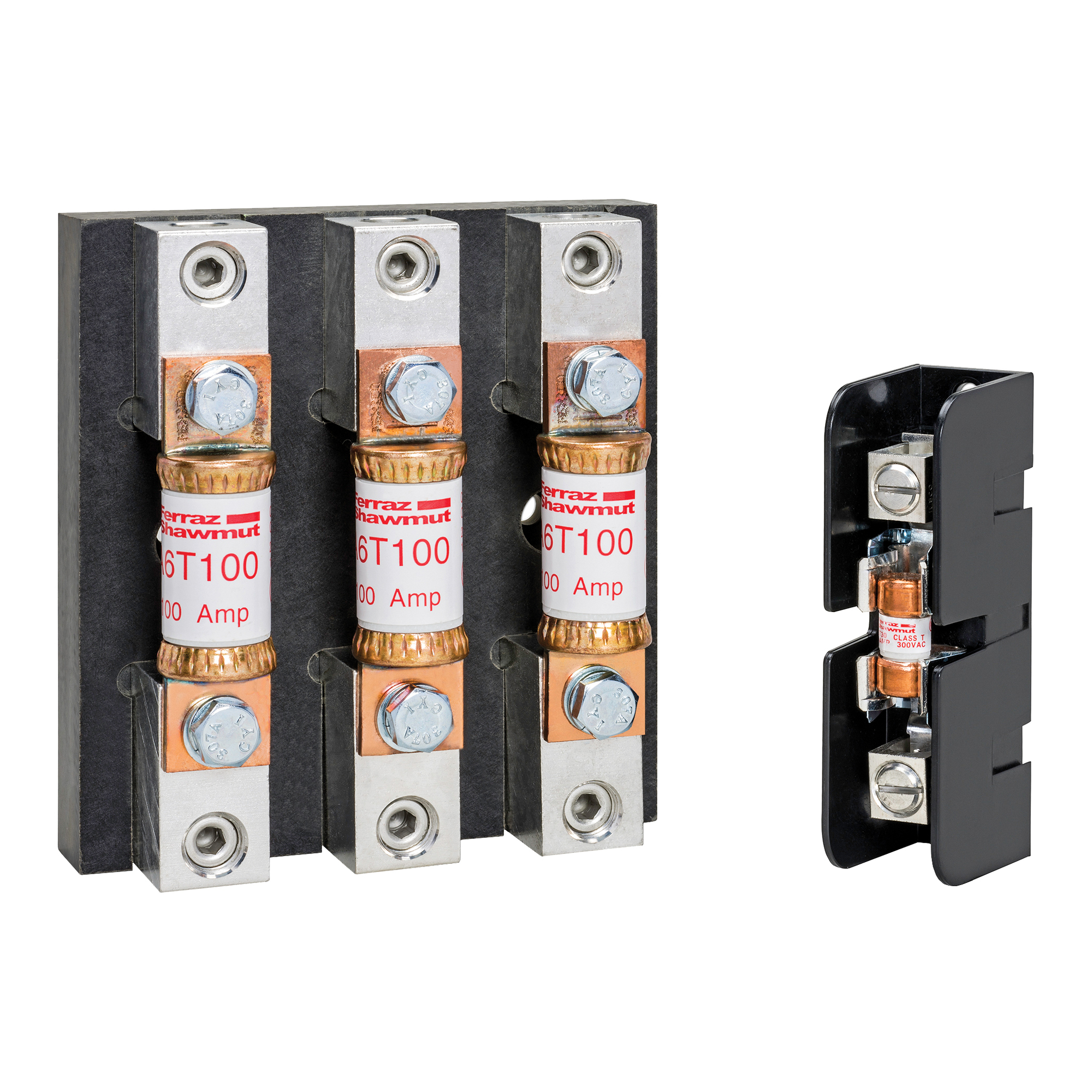 60608T Open Style Fuse Block, 600 V AC/DC, 60 A, Class: T, 14 to 2 AWG Wire, 3 Poles