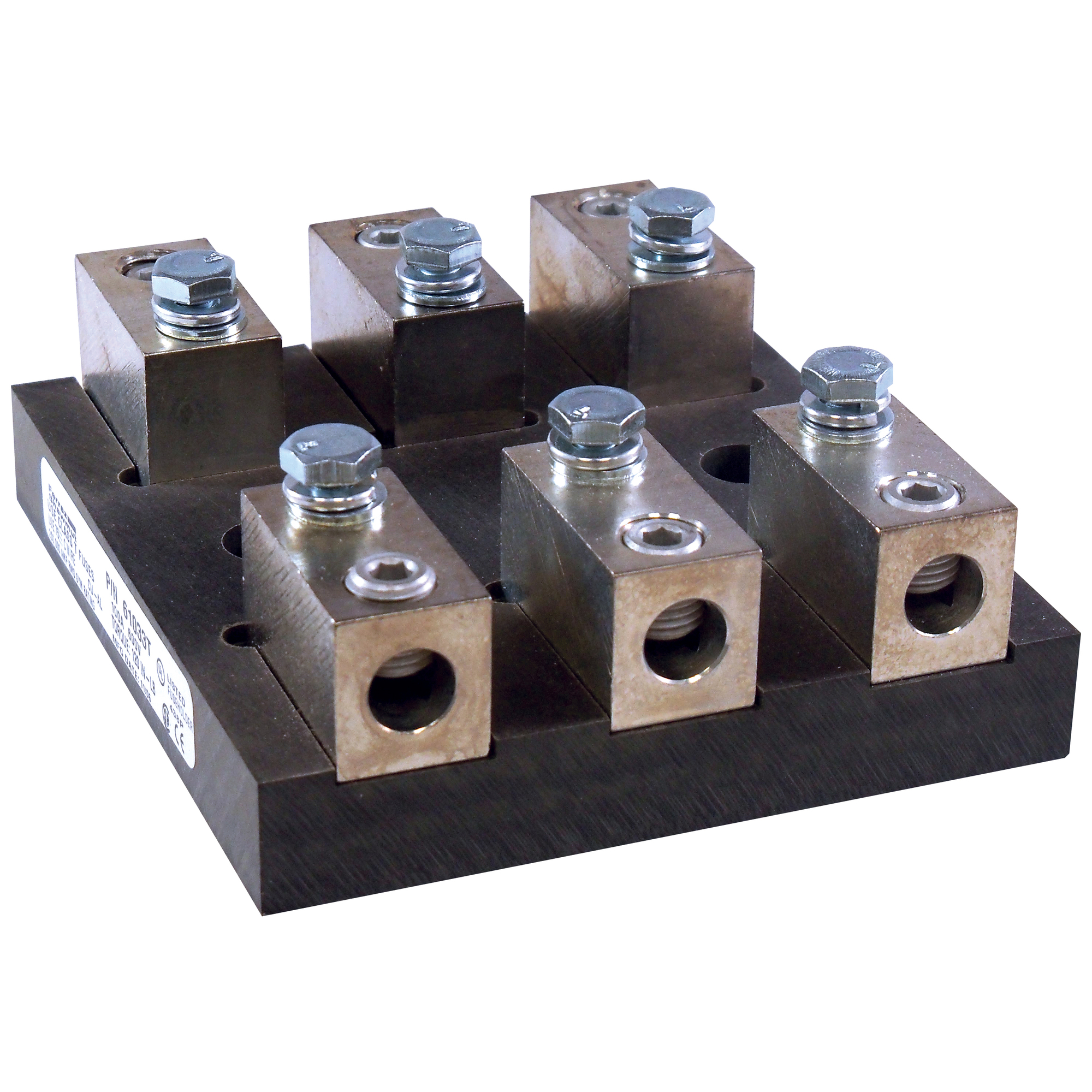 61033T Open Style Fuse Block, 600 V AC/DC, 100 A, Class: T, 6 to 2/0 AWG Wire, 3 Poles