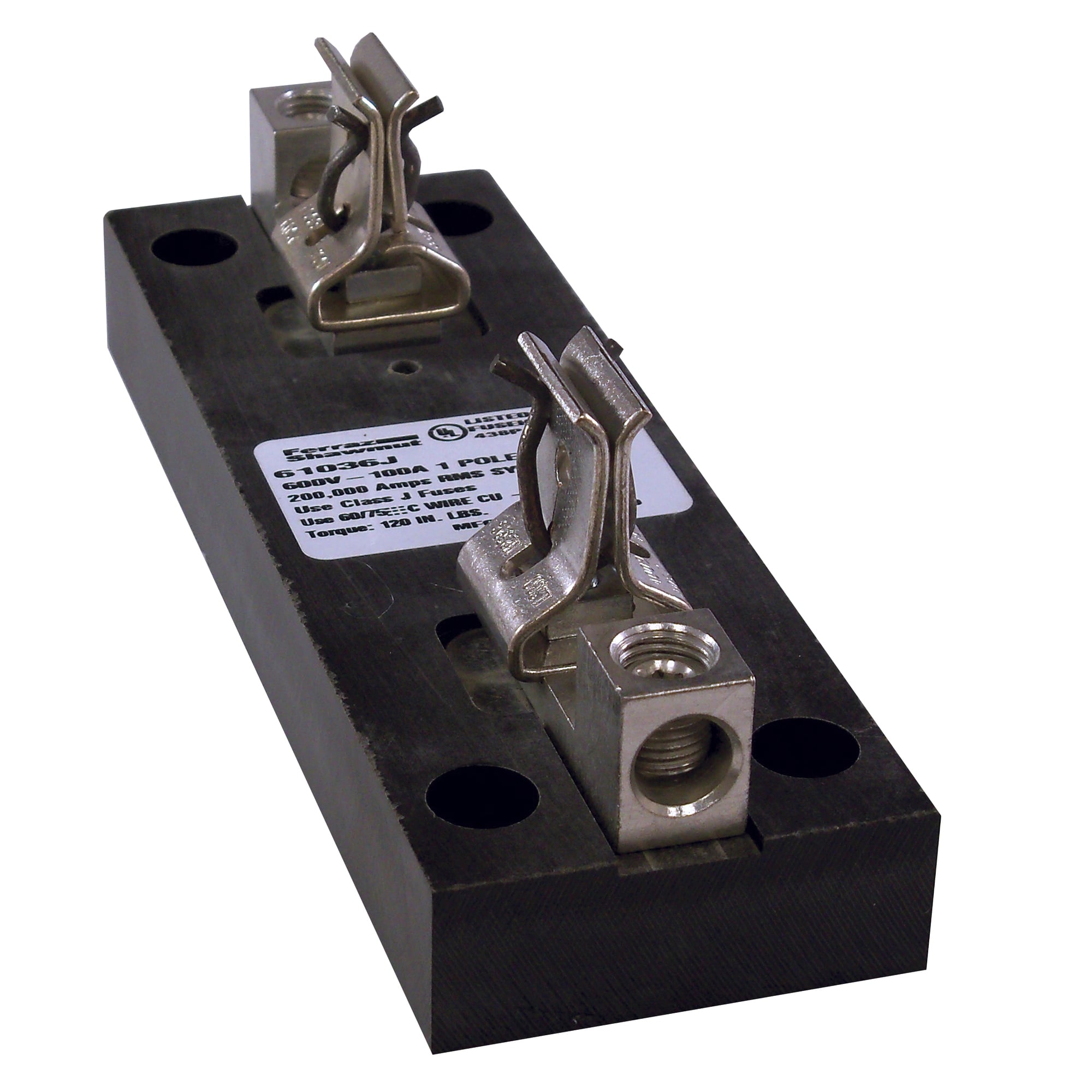61036J Open Style Fuse Block, 600 VAC/VDC, 100 A, Class J, 6 to 2/0 AWG Wire, 1 Pole