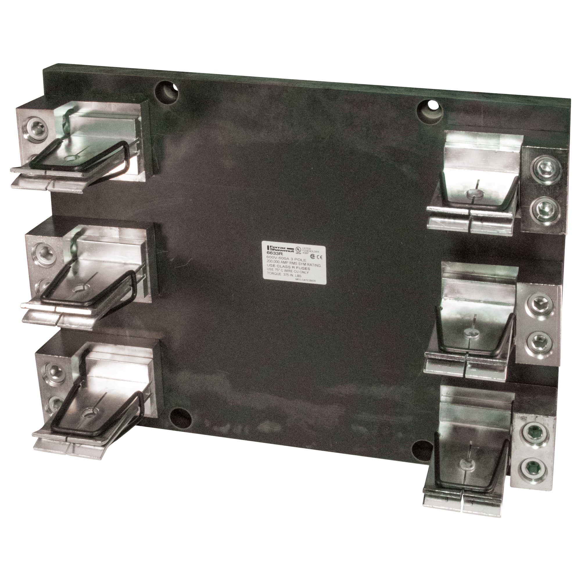 6633R Open Style Fuse Block, 600 V AC/DC, 600 A, Class R, 4 AWG to 500 kcmil Wire, 3 Poles