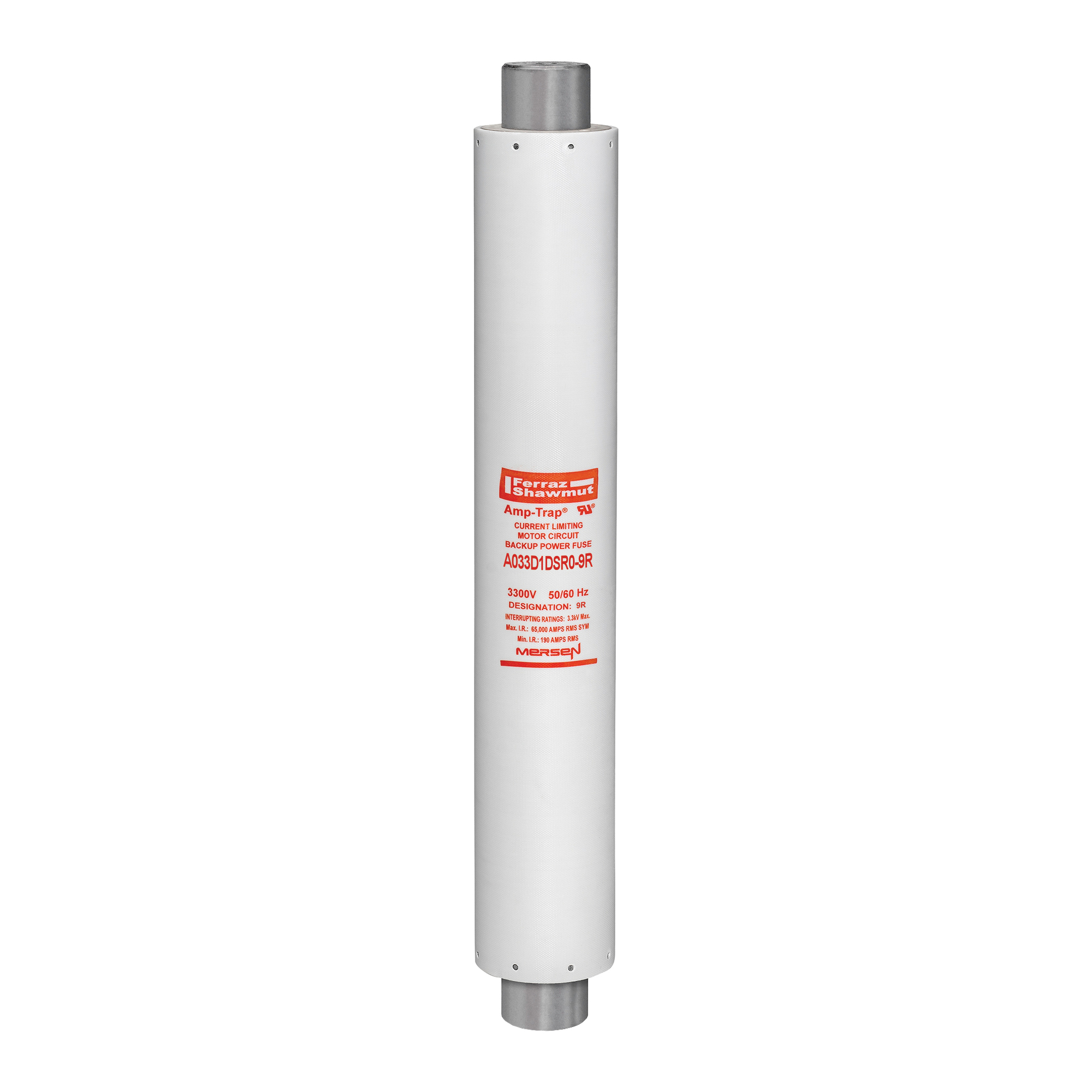 A033D1DSR0-9R Amp-Trap Back Up Medium Voltage Motor Protection Fuse, 9 A, 3.3 kV AC, 100 kA Interrupt, Class: R, Ferrule Body