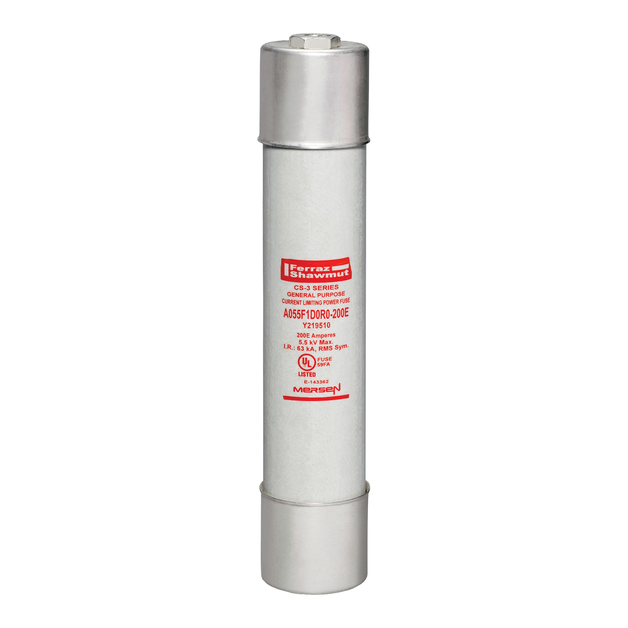 A055F1D0R0-200E Amp-Trap CS-3 1-Barrel Current Limiting General Purpose Medium Voltage General Purpose Fuse, 200 A, 5.5 kV AC, 63 kA Interrupt, Class: E, Ferrule Body