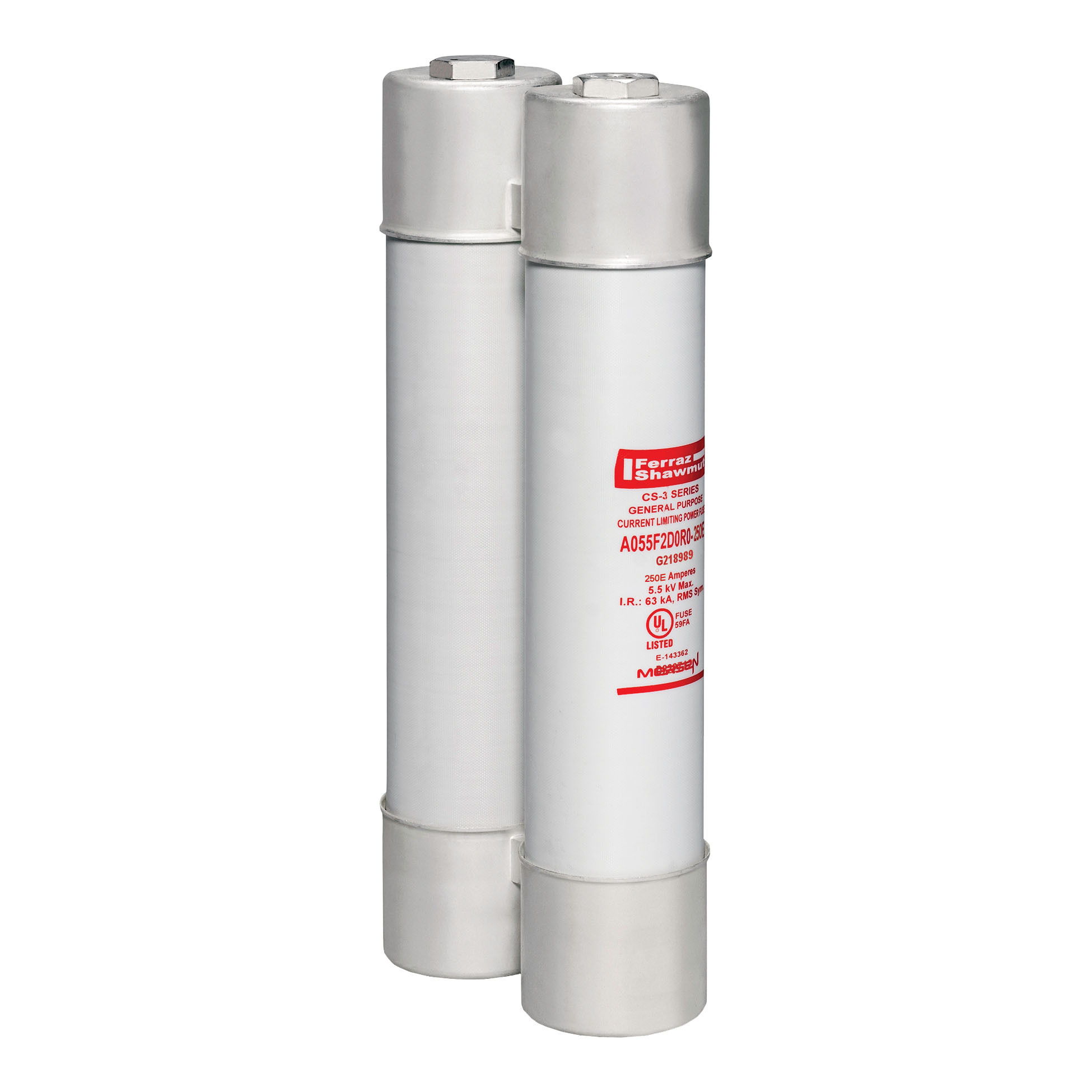 A055F2D0R0-250E Amp-Trap CS-3 2-Barrel Current Limiting General Purpose Medium Voltage General Purpose Fuse, 250 A, 5.5 kV AC, 63 kA Interrupt, Class: E, Ferrule Body