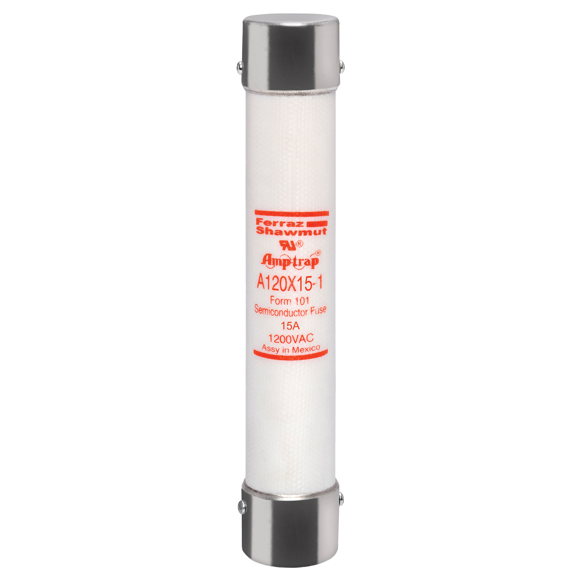 A120X15-1 Amp-Trap Current Limiting Fast Acting High Speed Semiconductor Fuse, 15 A, 1200 V AC/1000 V DC, 100 kA Interrupt, Cylindrical Body