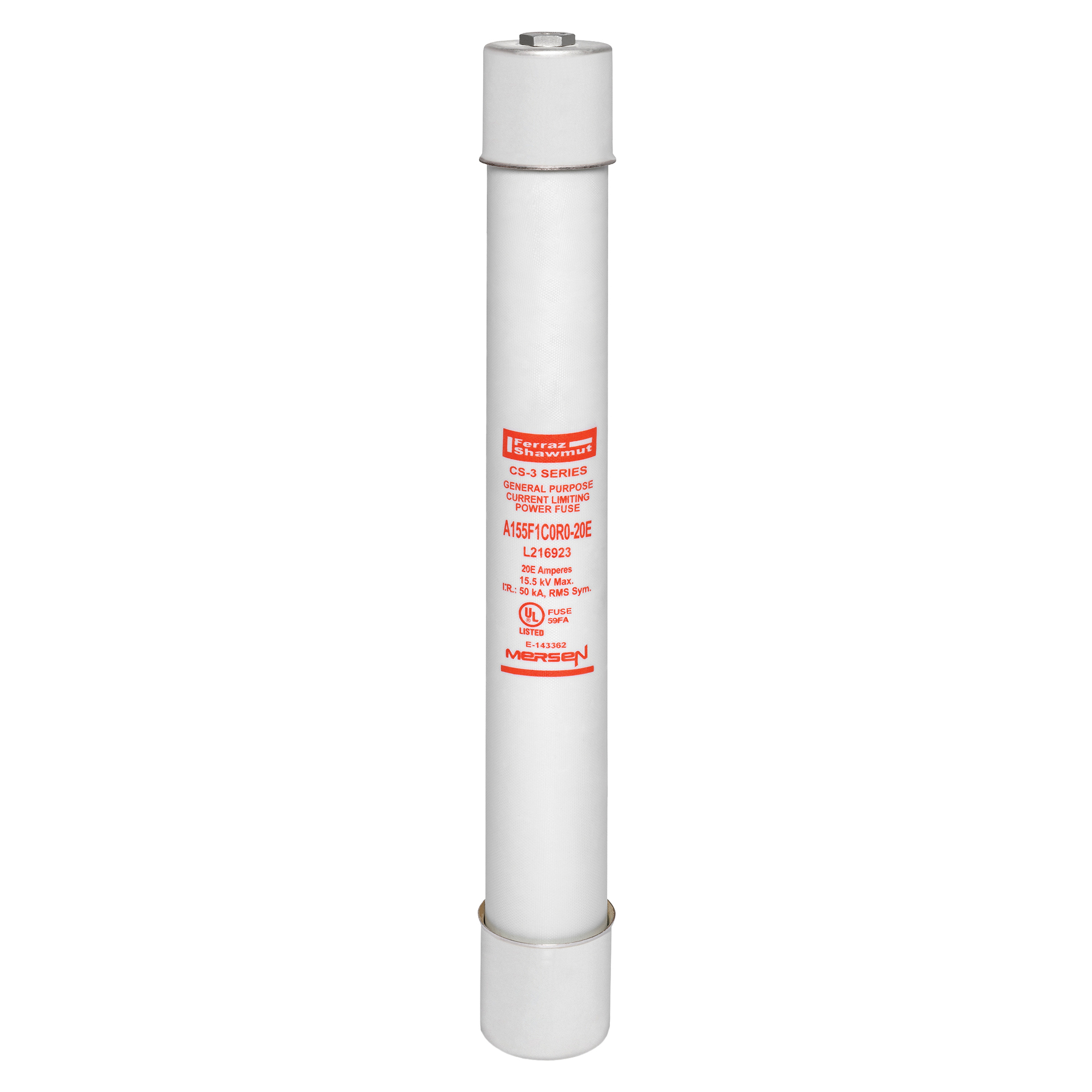 A155F1C0R0-20E Amp-Trap CS-3C0R0 1-Barrel General Purpose Medium Voltage Transformer Protection Fuse, 20 A, 15.5 kV AC, 50 kA, Class E, Ferrule Body