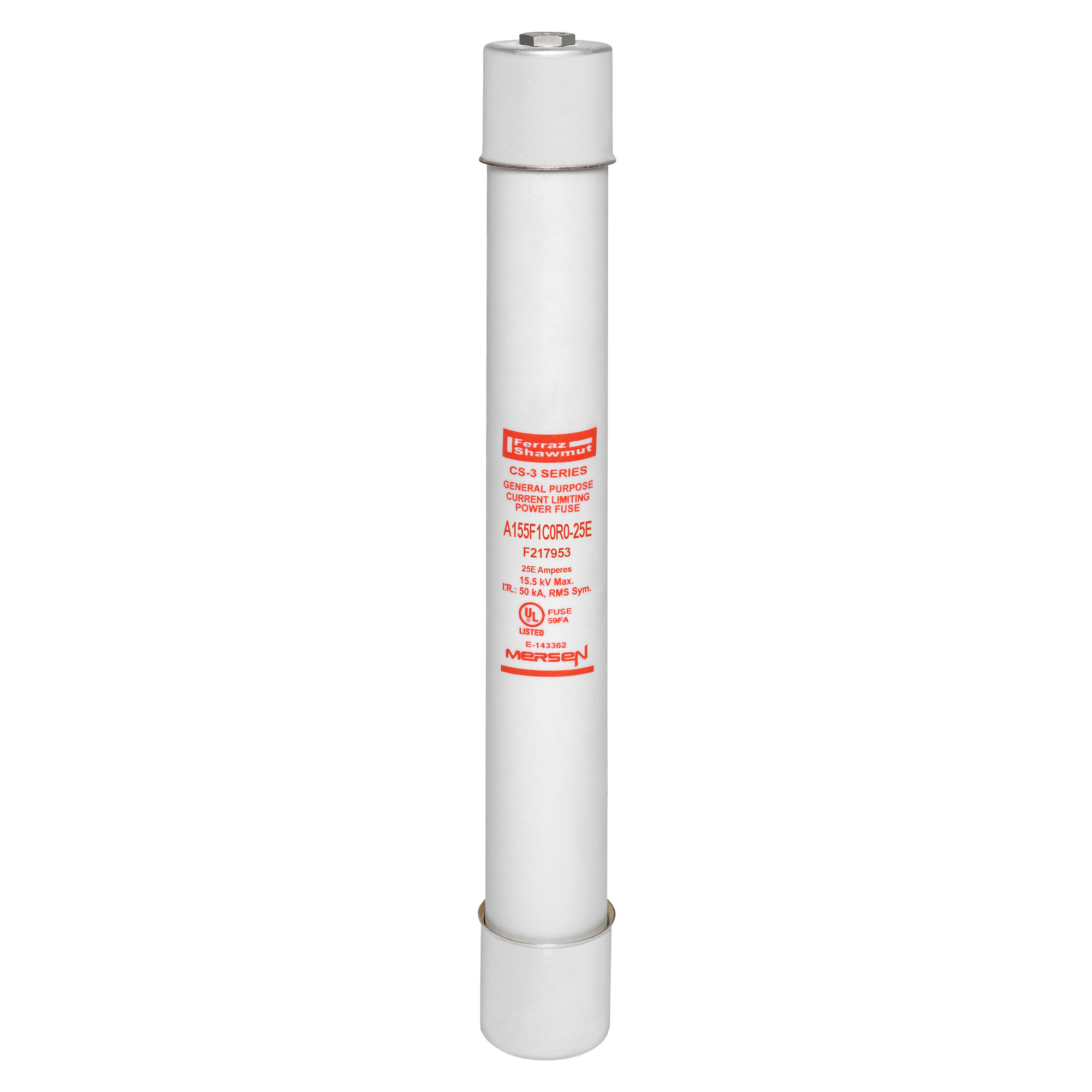 A155F1C0R0-25E Amp-Trap CS-3C0R0 1-Barrel General Purpose Medium Voltage Transformer Protection Fuse, 25 A, 15.5 kV AC, 50 kA, Class E, Ferrule Body