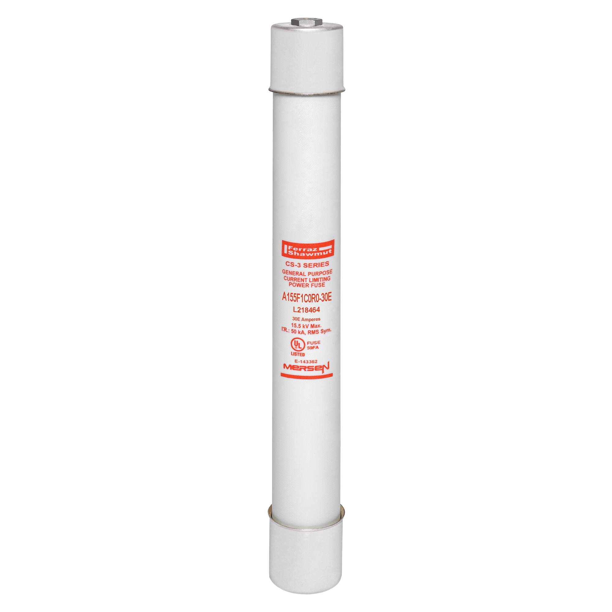 A155F1C0R0-30E Amp-Trap CS-3 Current Limiting General Purpose Medium Voltage General Purpose Fuse, 30 A, 15.5 kV AC, 50 kA Interrupt, Class: E, Ferrule Body