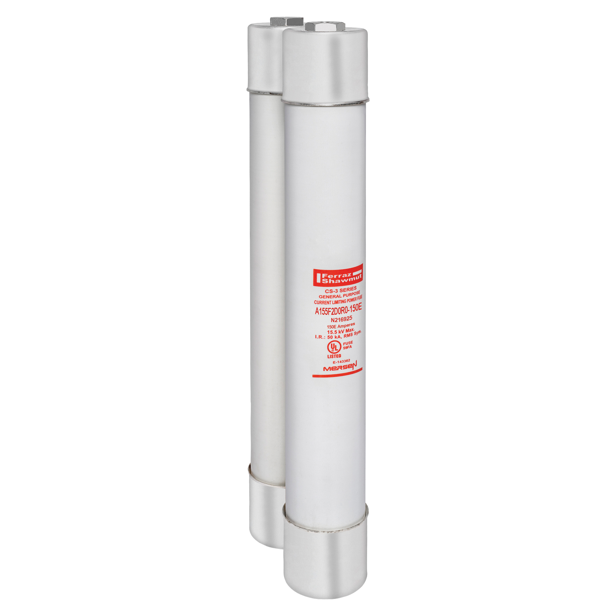 A155F2D0R0-150E Amp-Trap CS-3 2-Barrel Current Limiting General Purpose Medium Voltage General Purpose Fuse, 150 A, 15.5 kV AC, 50 kA Interrupt, Class: E, Ferrule Body