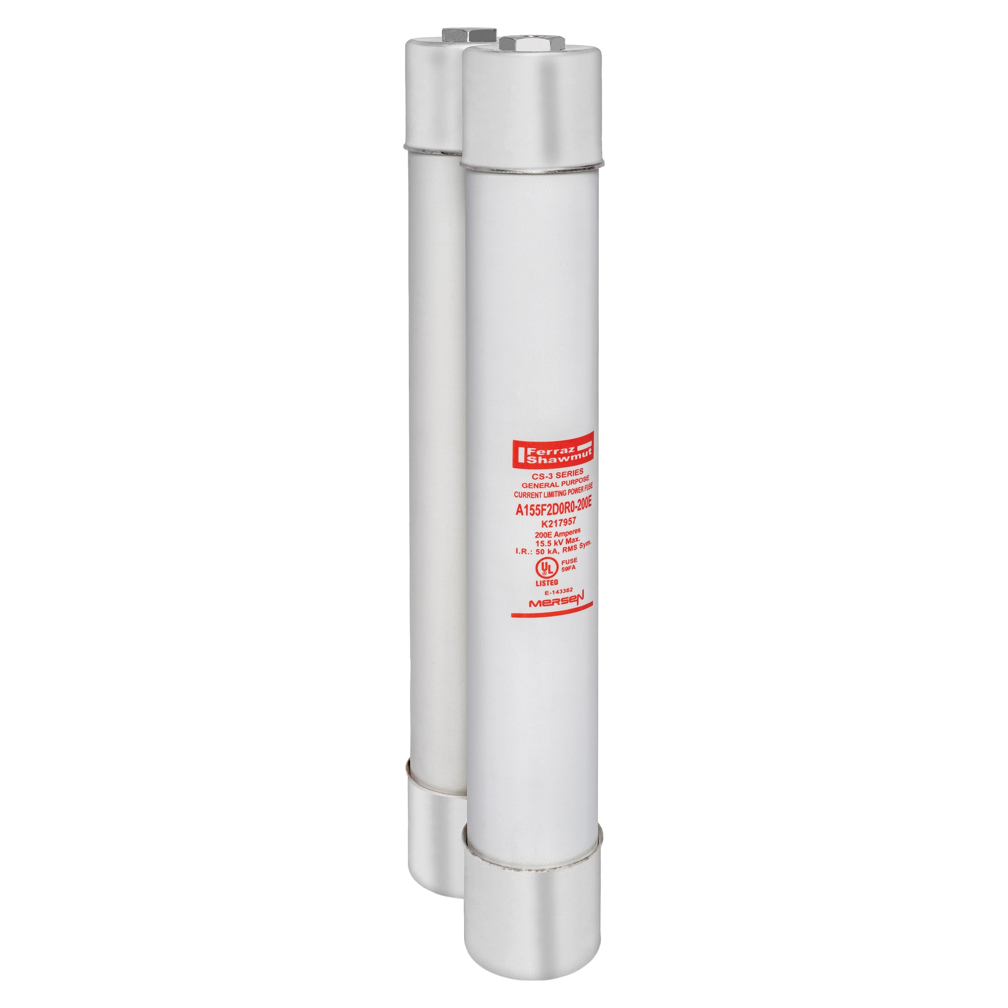 A155F2D0R0-200E Amp-Trap CS-3 2-Barrel General Purpose Medium Voltage Transformer Protection Fuse, 200 A, 15.5 kV AC, 50 kA Interrupt, Class: E, Ferrule Body