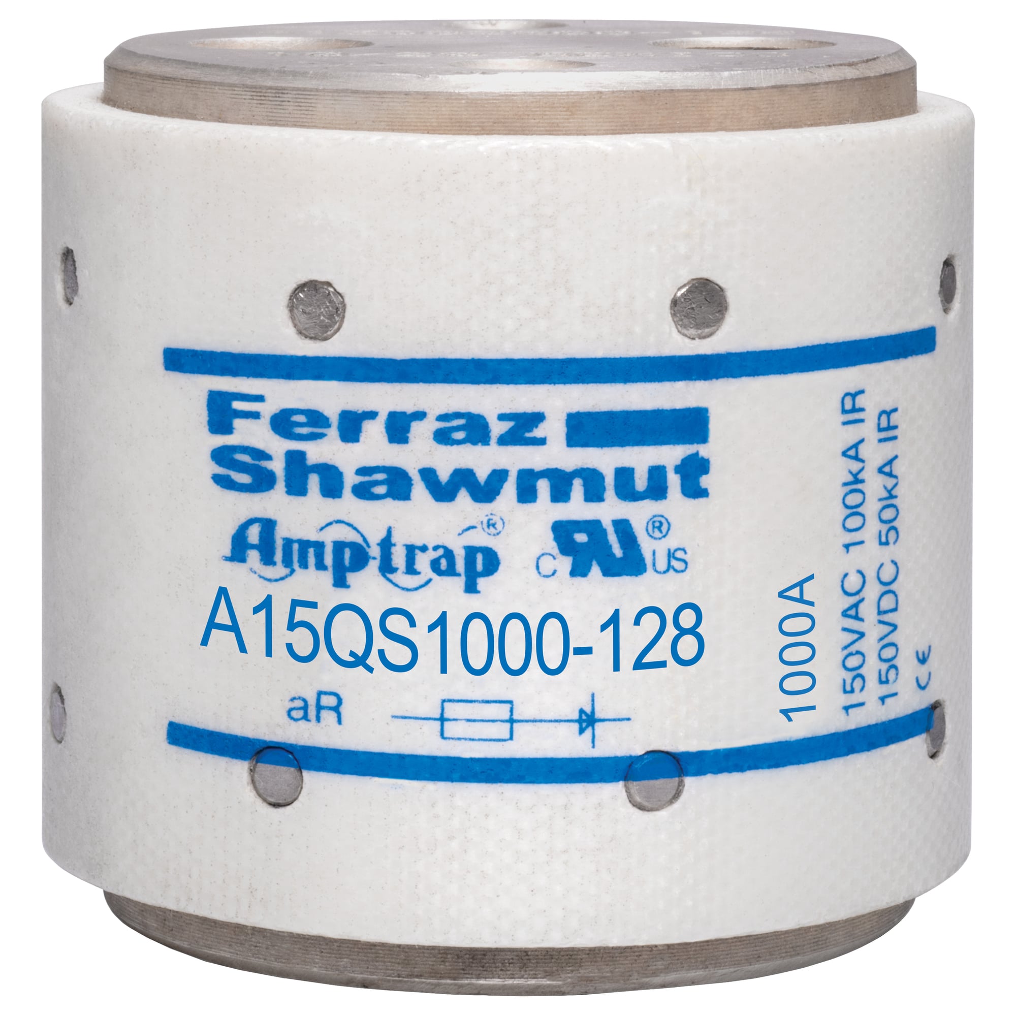 A15QS1000-128 Amp-Trap Round Style Semi-Conductor High Speed Fuse, 1000 A, 150 V AC, 50/100 kA Interrupt, Cylindrical/Round Body