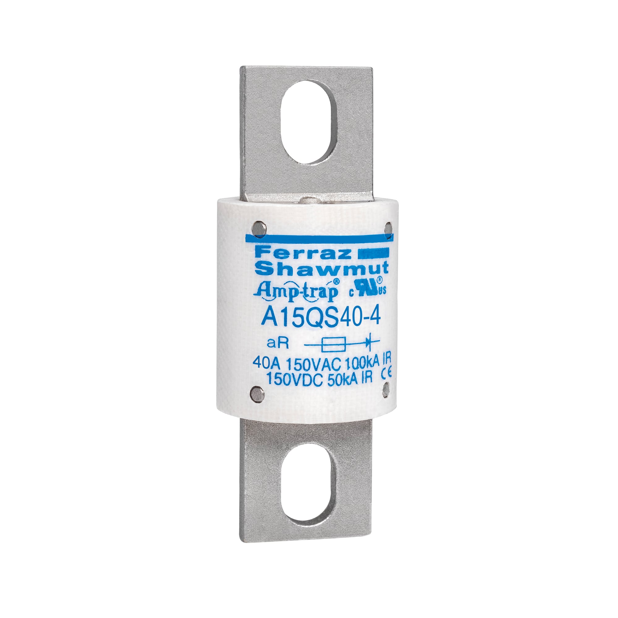 A15QS40-4 Amp-Trap Current Limiting Fast Acting Round Style Semi-Conductor High Speed Fuse, 40 A, 150 V AC, 50/100 kA Interrupt, Cylindrical/Round Body