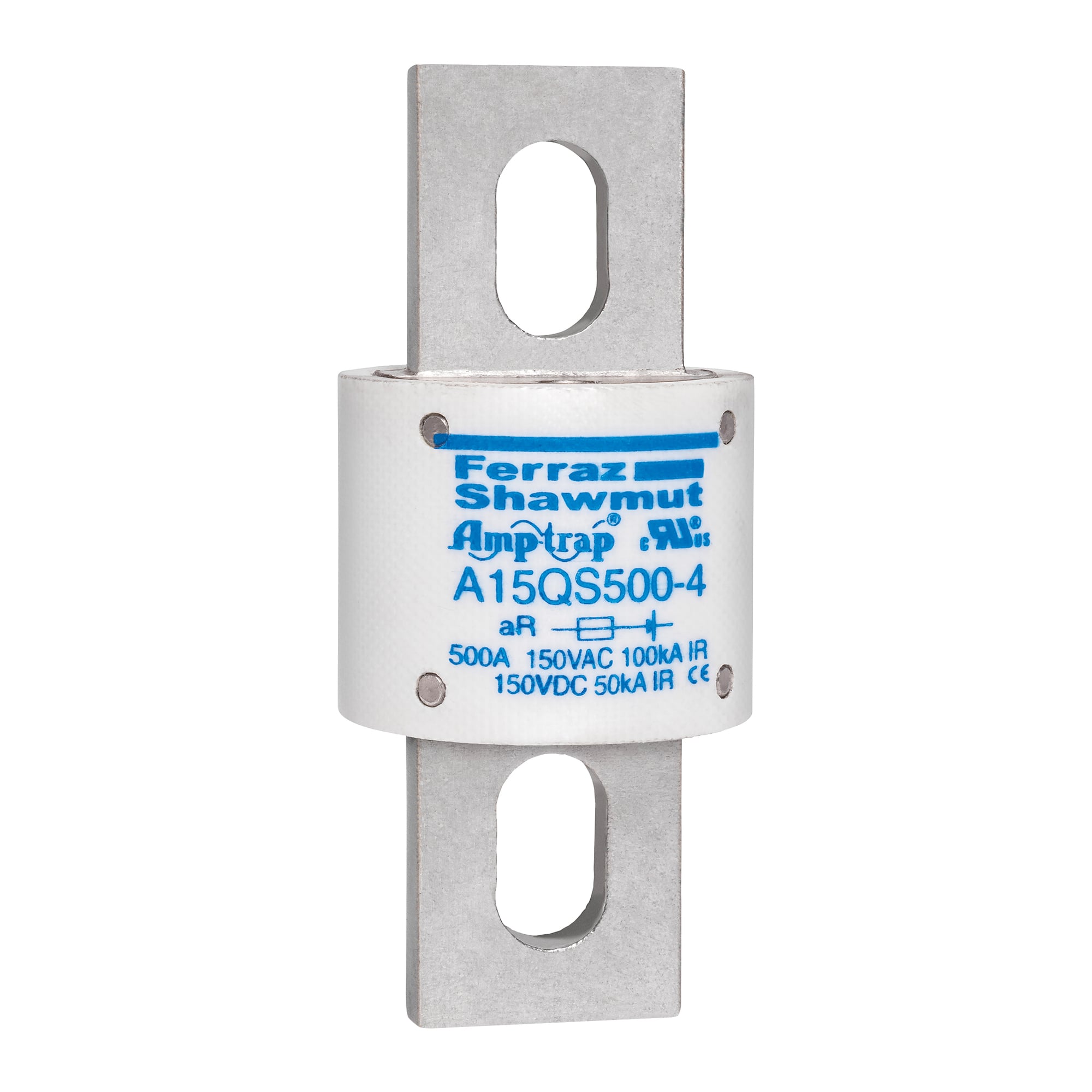 A15QS500-4 Amp-Trap Current Limiting Fast Acting Round Style Semi-Conductor High Speed Fuse, 500 A, 150 V AC, 50/100 kA Interrupt, Cylindrical/Round Body