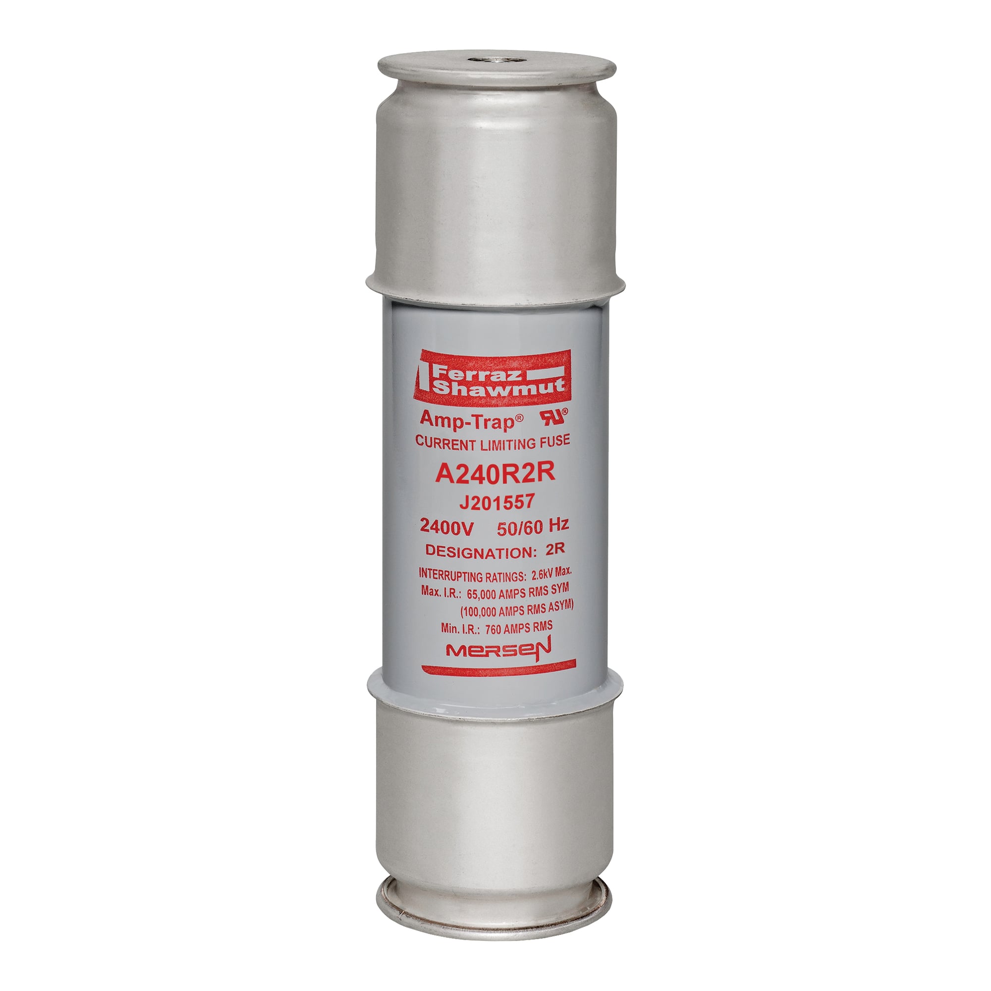 A240R2R Amp-Trap 1-Barrel Back Up Current-Limiting Medium Voltage Motor Protection Fuse, 2.4 kV AC, 65 kA Interrupt, Class: R