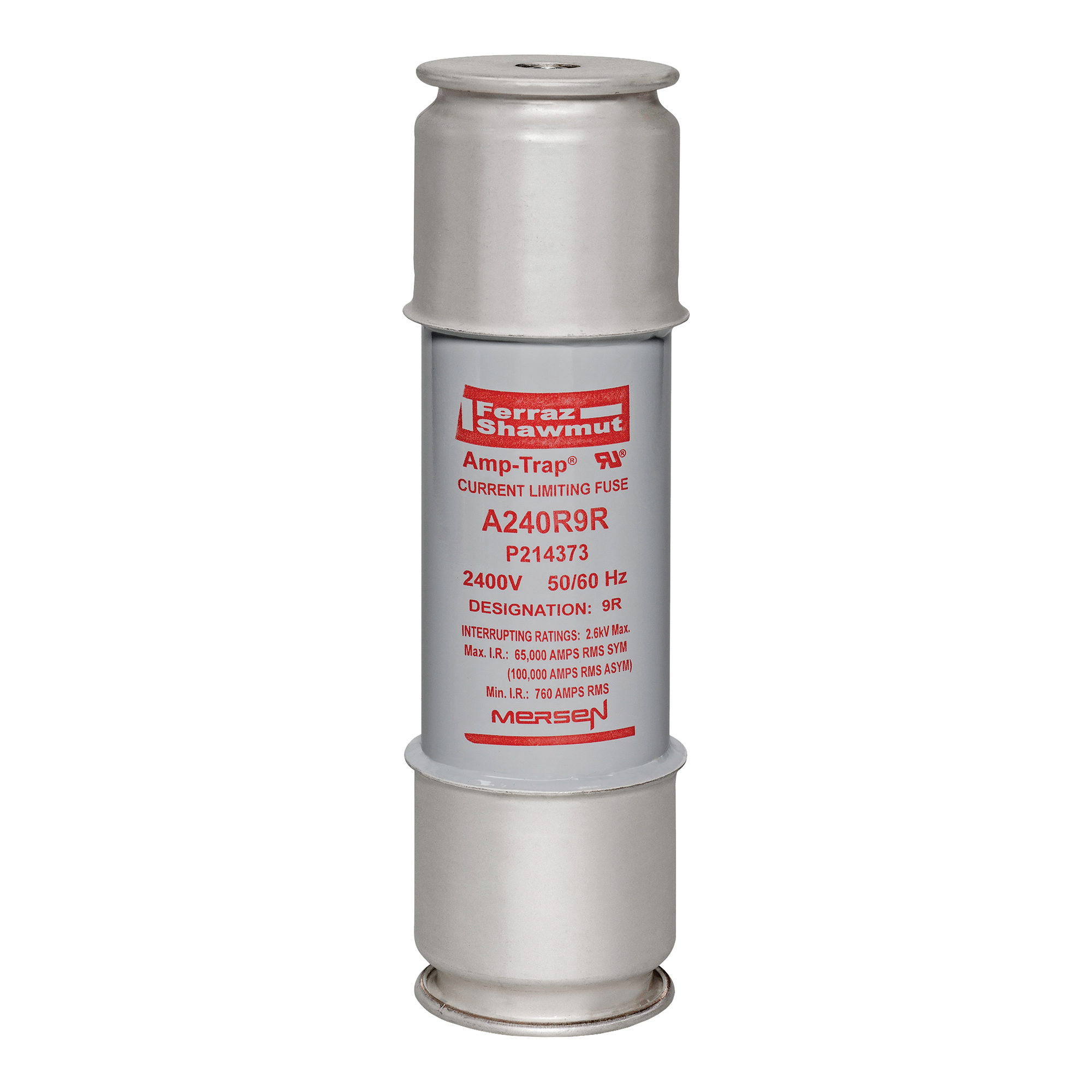 A240R9R Amp-Trap 1-Barrel Back Up Current-Limiting Medium Voltage Motor Protection Fuse, 200 A, 2.4 kV AC, 65 kA Interrupt, Class: R