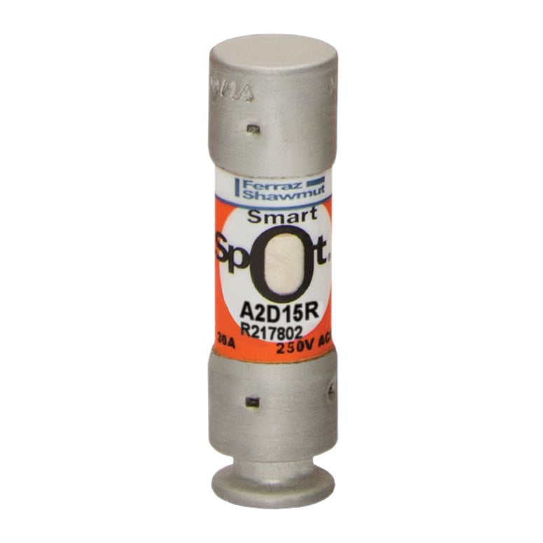 A2D15R Amp-Trap 2000 SmartSpot Current Limiting Low Voltage North American Time Delay Power Fuse, 15 A, 250 V AC, 200 kA Interrupt, RK1 Class, Cylindrical Body