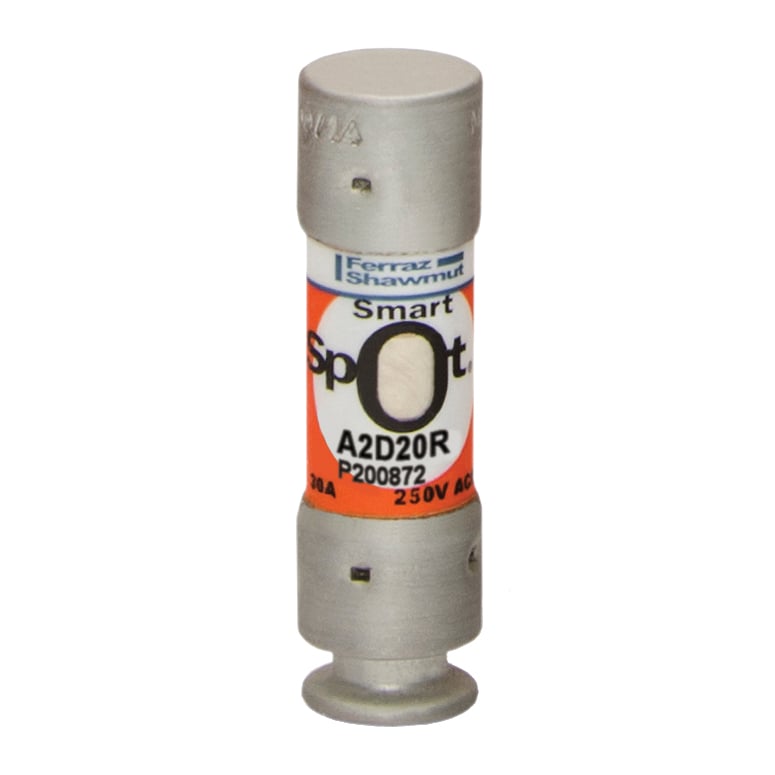 A2D20R Amp-Trap 2000 SmartSpot Current Limiting Low Voltage North American Time Delay Power Fuse, 20 A, 250 V AC, 200 kA Interrupt, RK1 Class, Cylindrical Body