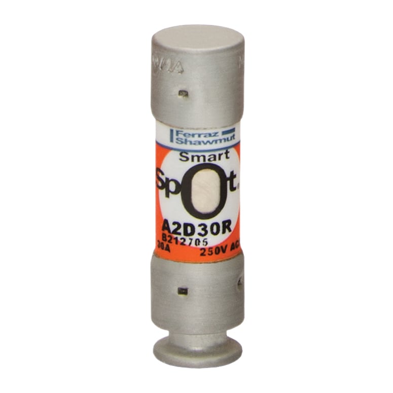 A2D30R Amp-Trap 2000 SmartSpot Current Limiting Low Voltage North American Time Delay Power Fuse, 30 A, 250 V AC, 200 kA Interrupt, RK1 Class, Cylindrical Body