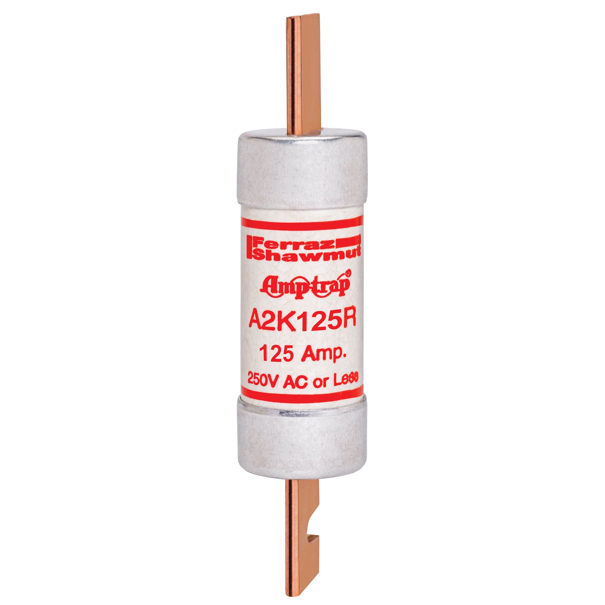 A2K125R Amp-Trap A2K-R Current Limiting Fast Acting Low Voltage North American Style Power Fuse, 125 A, 250 V AC/DC, 20/200 kA, Class RK1, Cylindrical Body