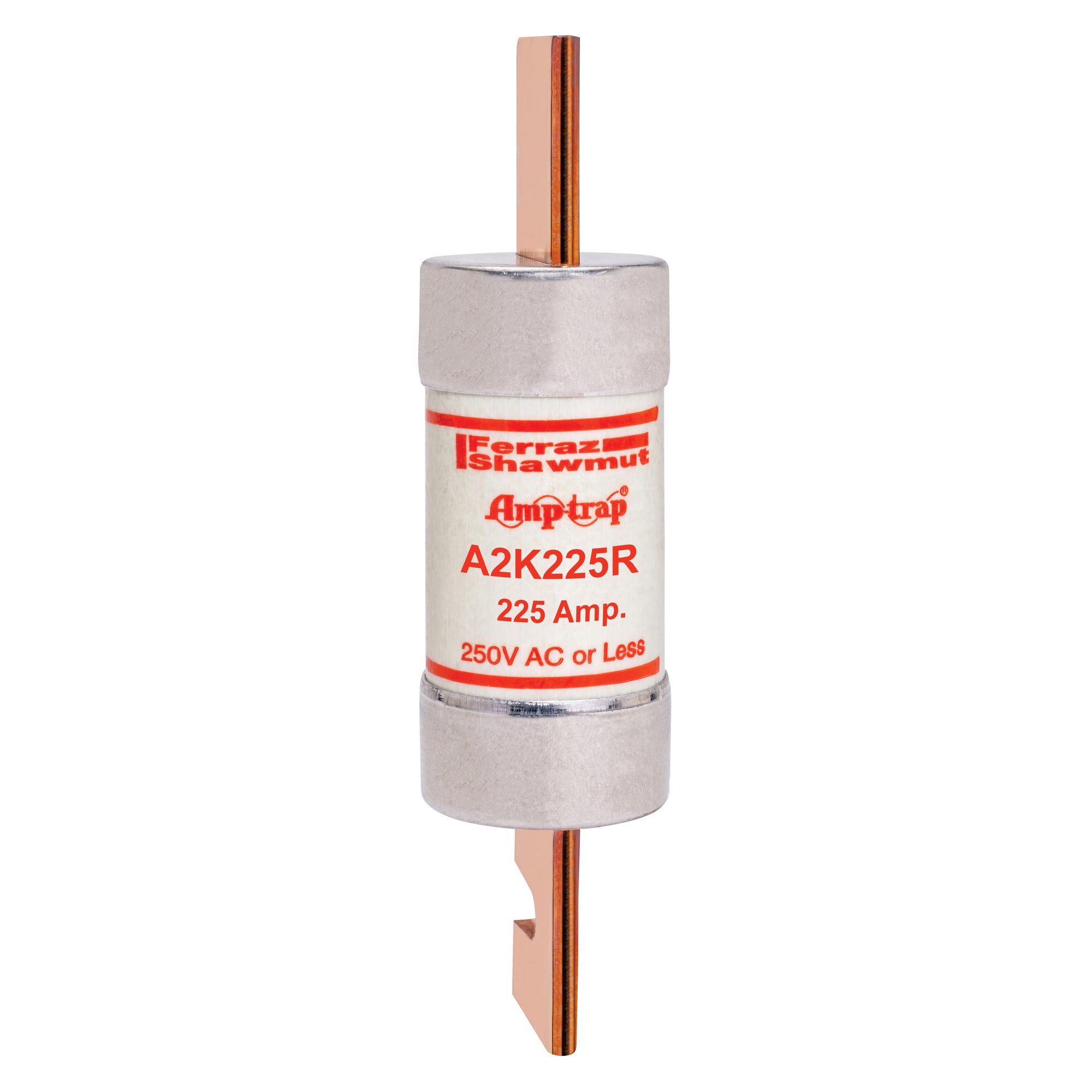 A2K225R Amp-Trap A2K-R Current Limiting Fast Acting Low Voltage North American Style Power Fuse, 225 A, 250 V AC/DC, 20/200 kA, Class RK1, Cylindrical Body