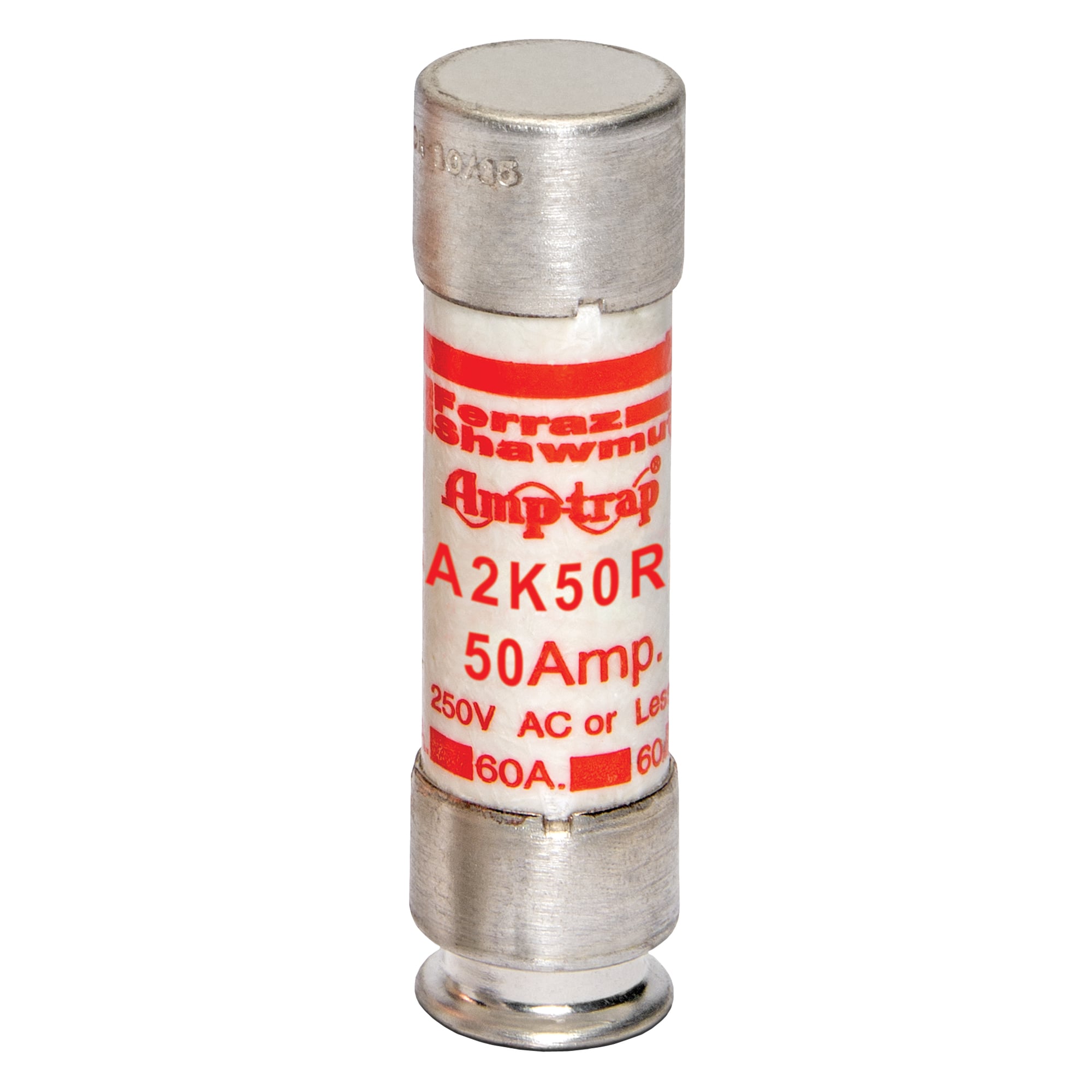 A2K50R Amp-Trap A2K-R Current Limiting Fast Acting Low Voltage North American Style Power Fuse, 50 A, 250 V AC/DC, 20/200 kA, Class RK1, Cylindrical Body