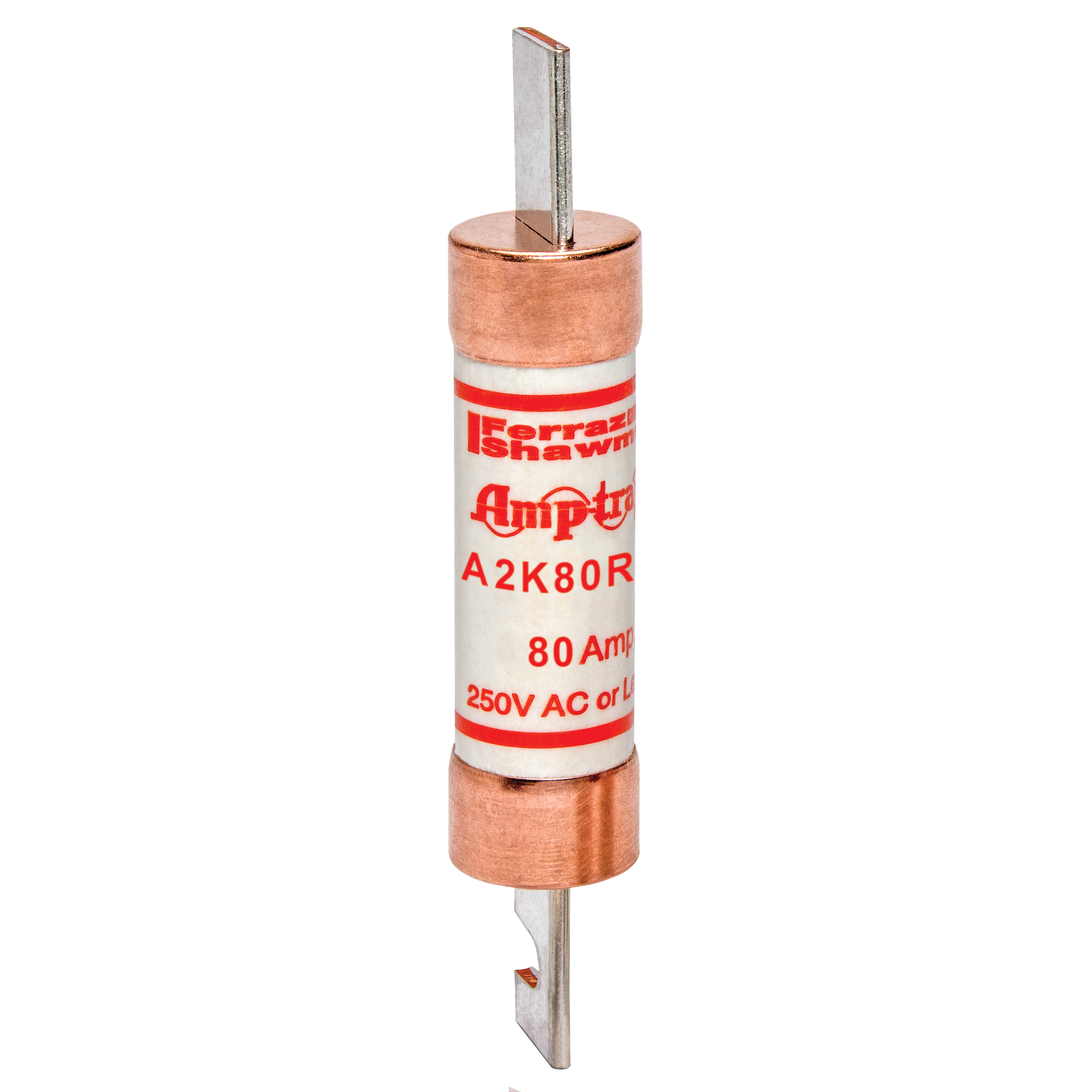 A2K80R Amp-Trap 2000 SmartSpot A2K-R Current Limiting Low Voltage Fast Acting Fuse, 80 A, 250 V AC/DC, 200/20 kA, Class RK1, Cylindrical Body