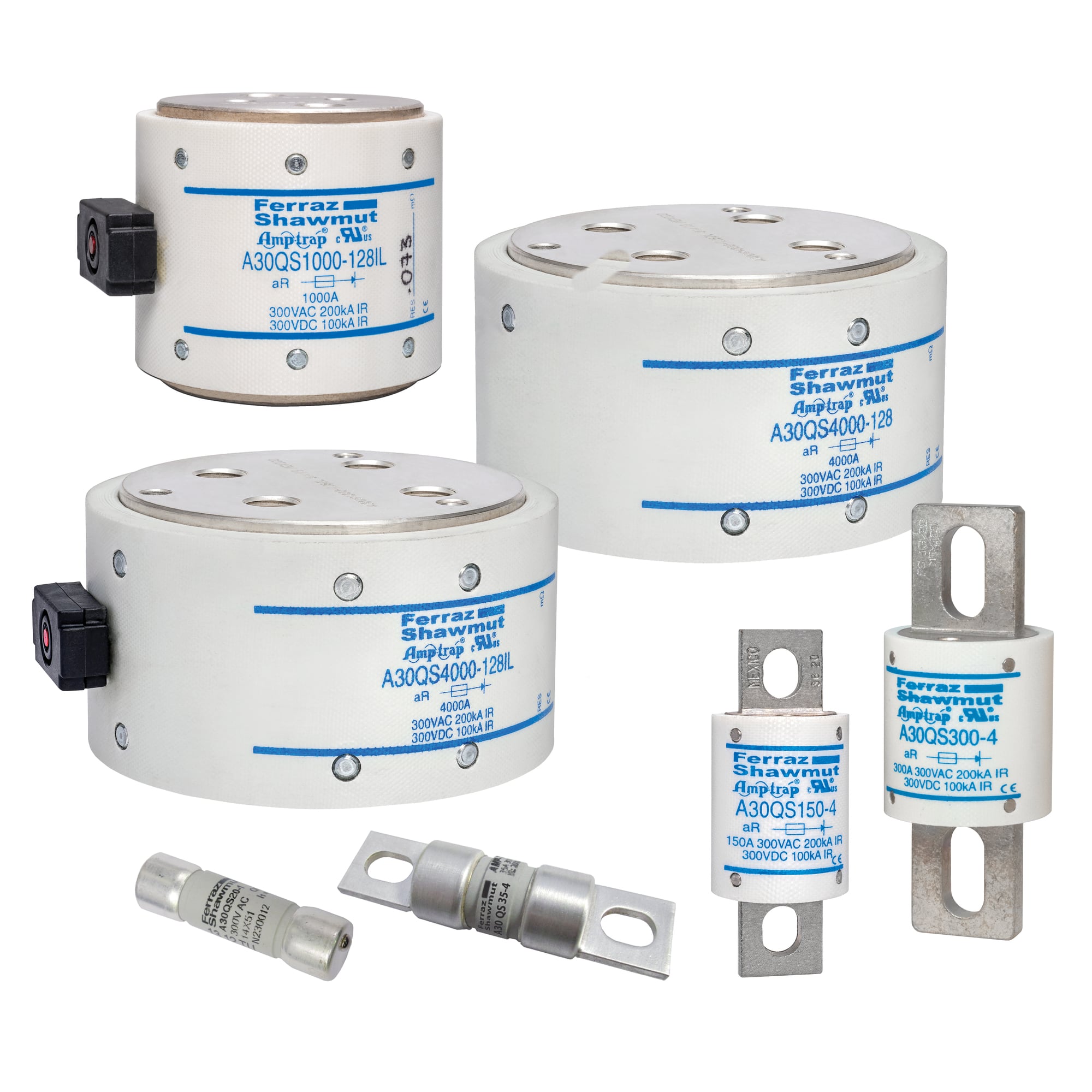 A30QS1000-128 Amp-Trap High Speed North American Style Semiconductor Fuse, 1000 A, 300 V AC/DC, 100/200 kA Interrupt, Class: Form 101, Cylindrical/Round Body