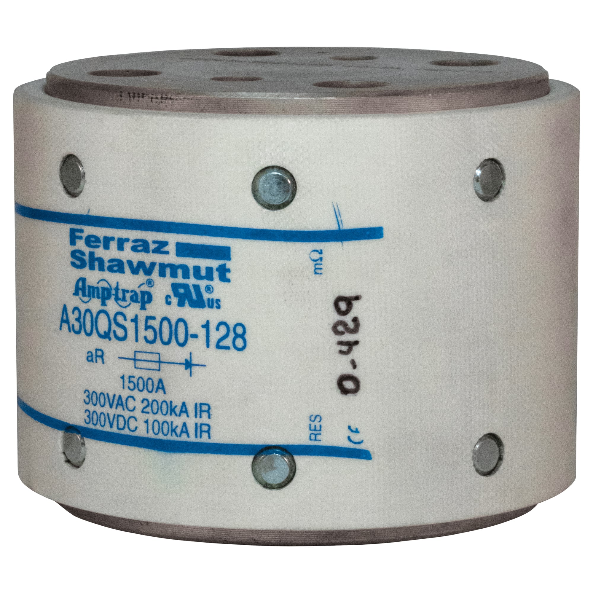 A30QS1500-128 Amp-Trap High Speed North American Style Semiconductor Fuse, 1500 A, 300 V AC/DC, 100/200 kA Interrupt, Class: Form 101, Cylindrical/Round Body