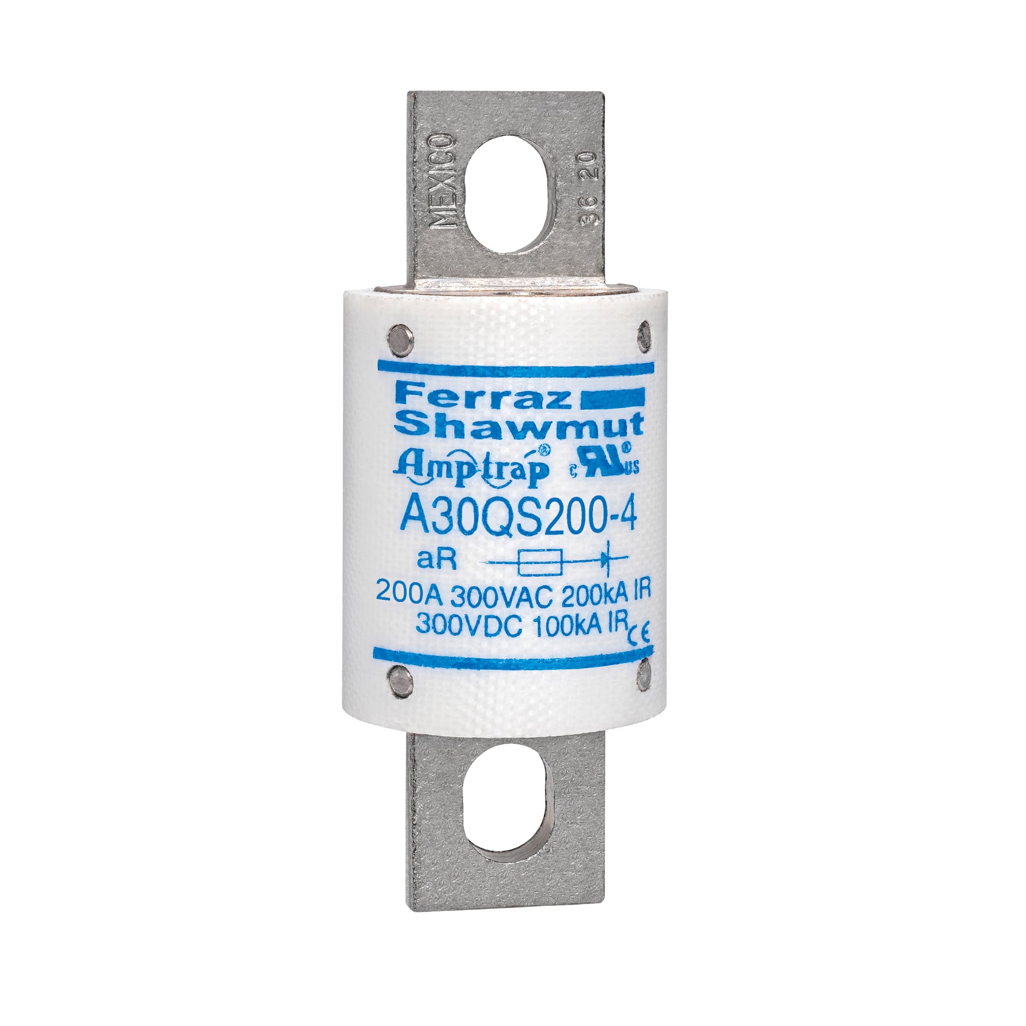 A30QS200-4 Amp-Trap Current Limiting Fast Acting High Speed Semiconductor Fuse, 200 A, 300 V AC/DC, 200/100 kA Interrupt, Cylindrical Body