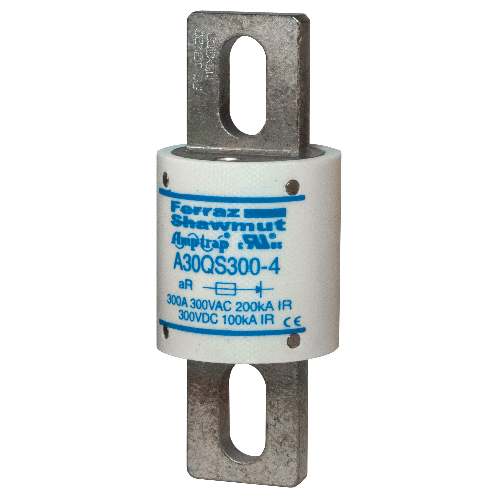 A30QS300-4 Amp-Trap Current Limiting Fast Acting High Speed Semiconductor Fuse, 300 A, 300 V AC/DC, 200/100 kA Interrupt, Cylindrical Body