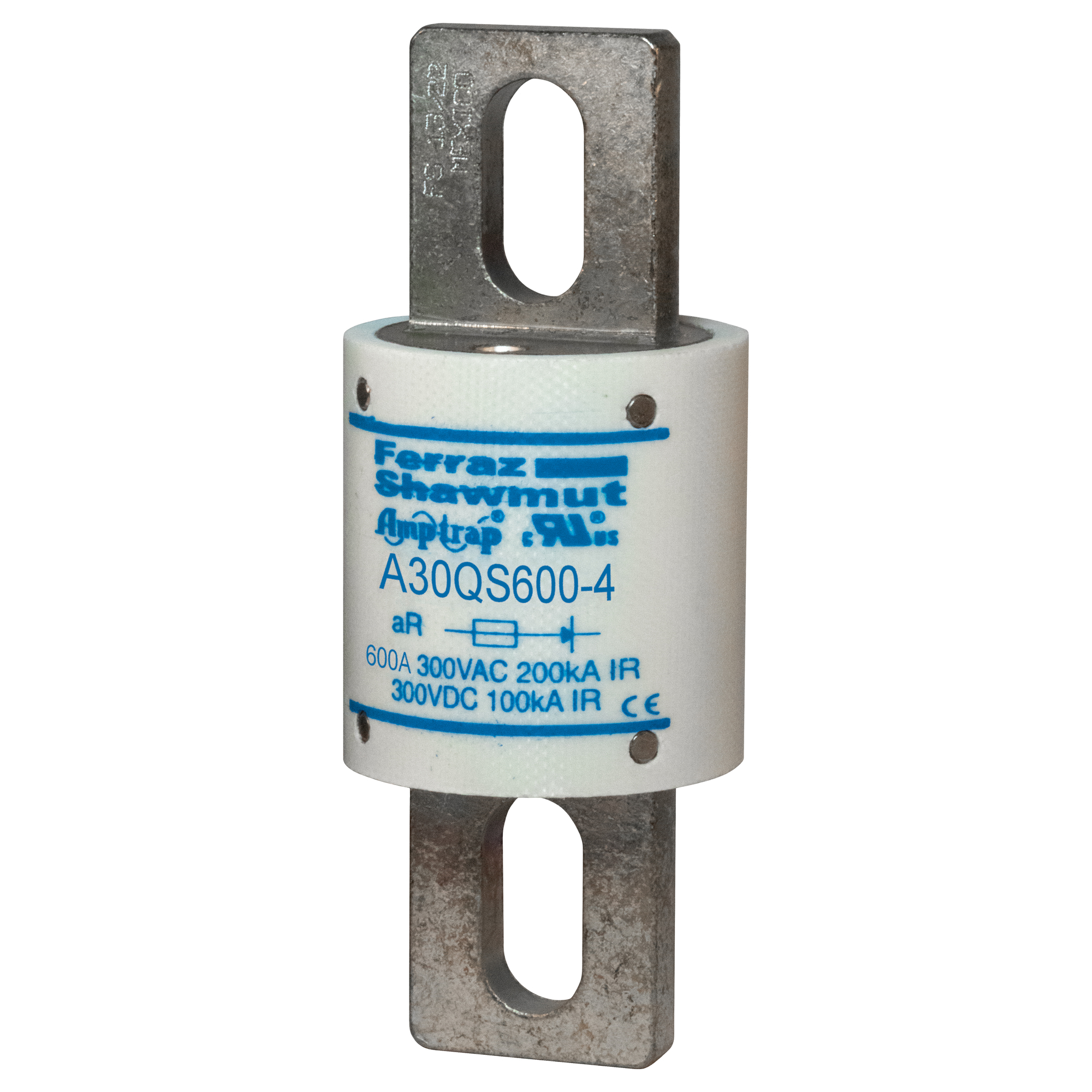 A30QS600-4 Amp-Trap Current Limiting Fast Acting High Speed Semiconductor Fuse, 600 A, 300 V AC/DC, 200/100 kA Interrupt, Cylindrical Body